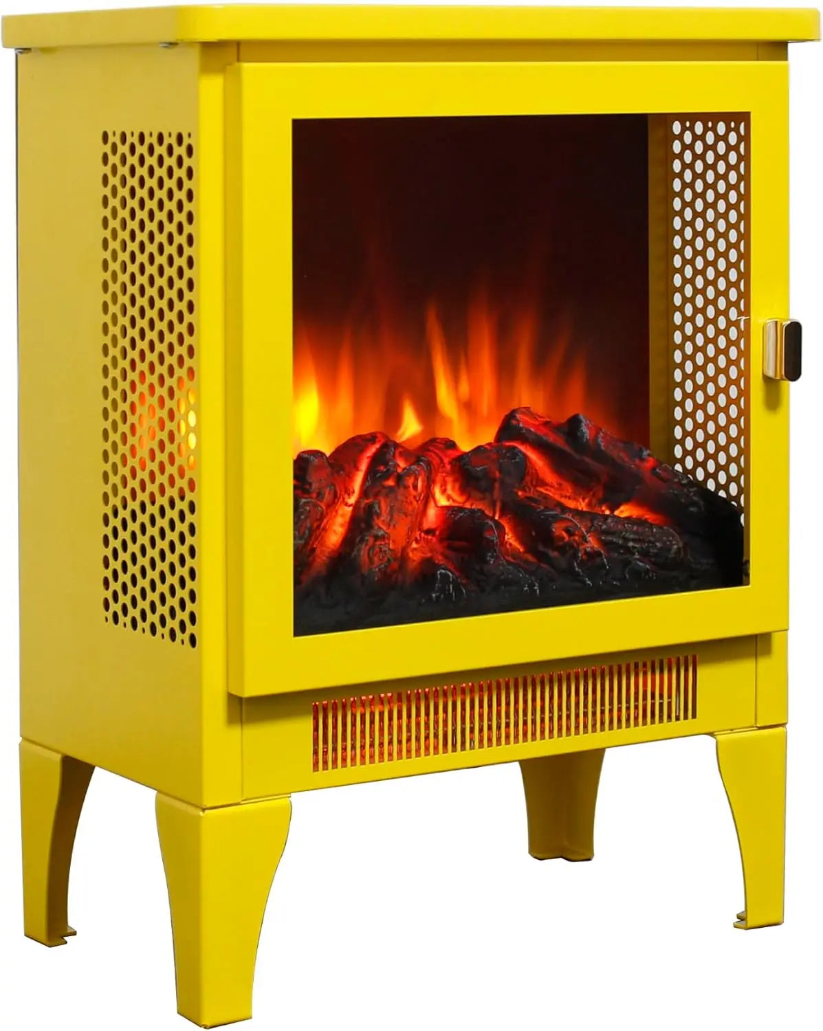 21 inchThree-Sided Freestanding Electric Fireplace Stove Heater with 3D Flame Effect with Remote Control (21 INCH-G) QIHAI