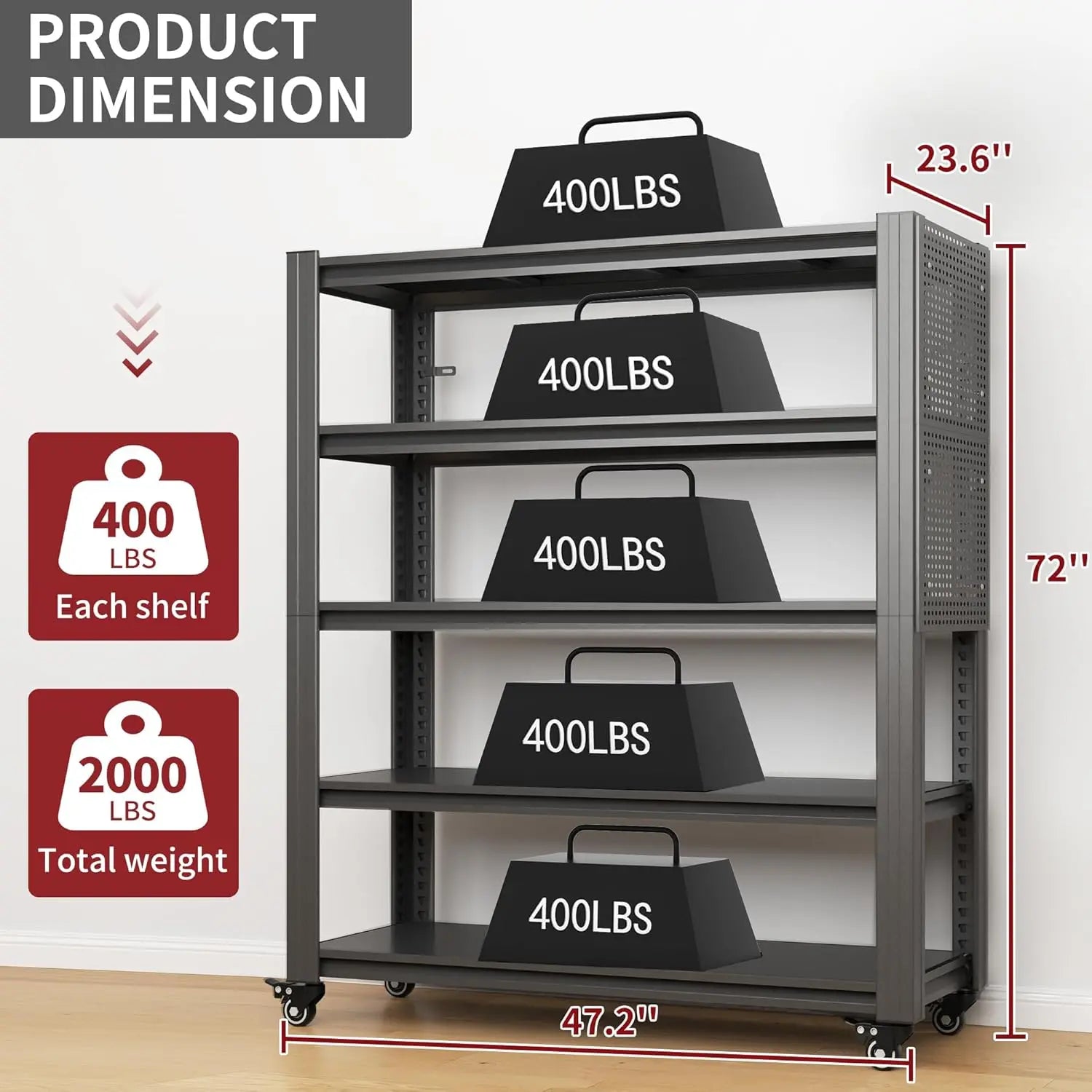 QIHAI 5 Tier Metal Shelves for Storage Garage Shelving 2000LBS Heavy Duty Storage Shelves Adjustable Garage Shelf Industrial Shelving Unit Storage Utility Rack,35.4" W*15.7" D*72" H,Black QIHAI
