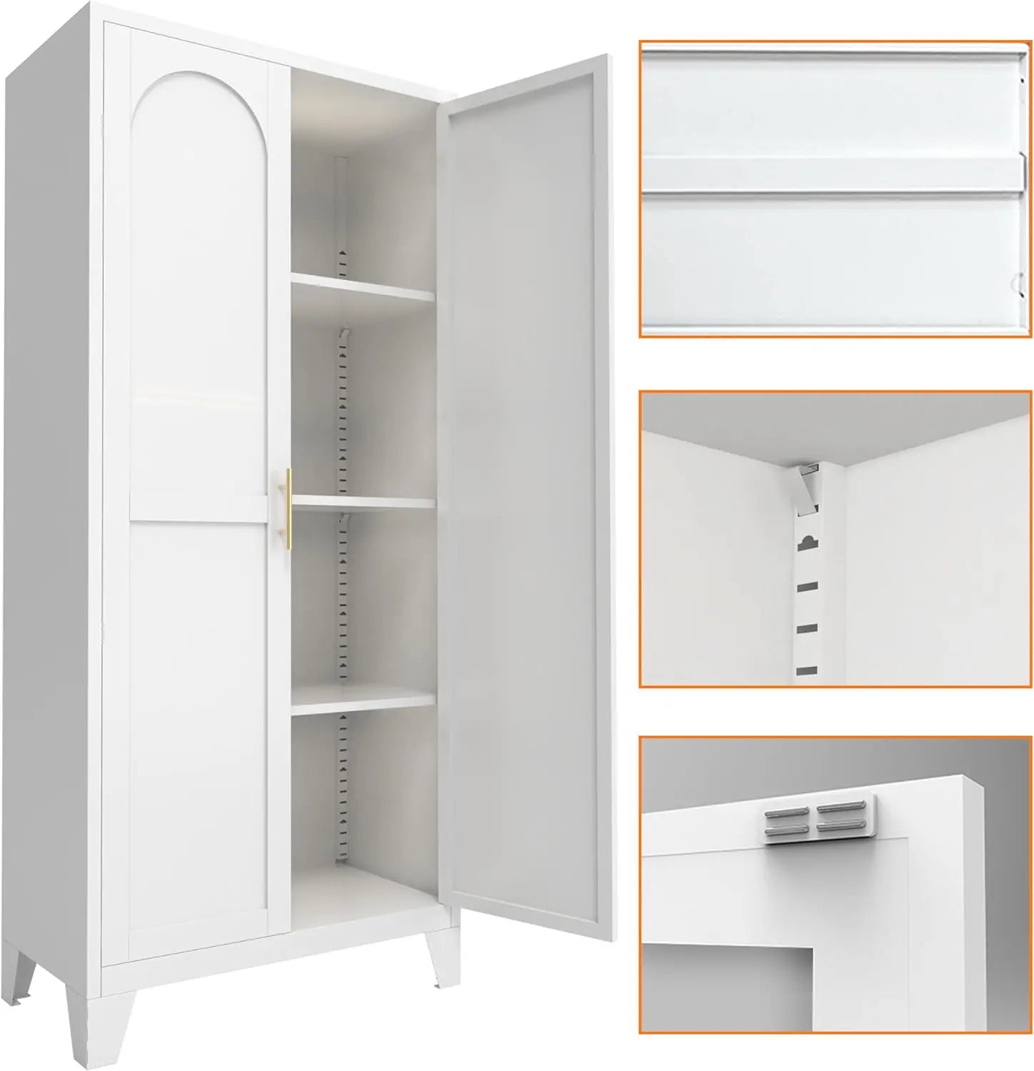 QIHAI 71'' 2 Shapely Doors Cabinet, Metal Storage Cabinet with Doors and Adjustable Shelves, for Kitchen, Dining Room, Living Room,White QIHAI