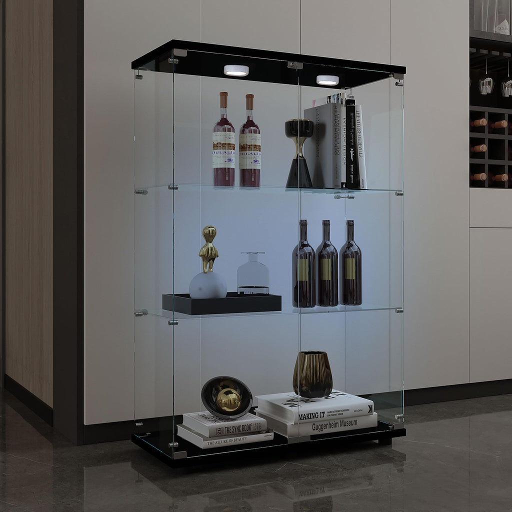 Glass Display Case with Lights,Tempered Glass Curio Cabinets with Glass Doors and Lock,Glass Display Cabinet for Bedroom, Living Room,Kitchen (White, 2 Door-5 Tier)
