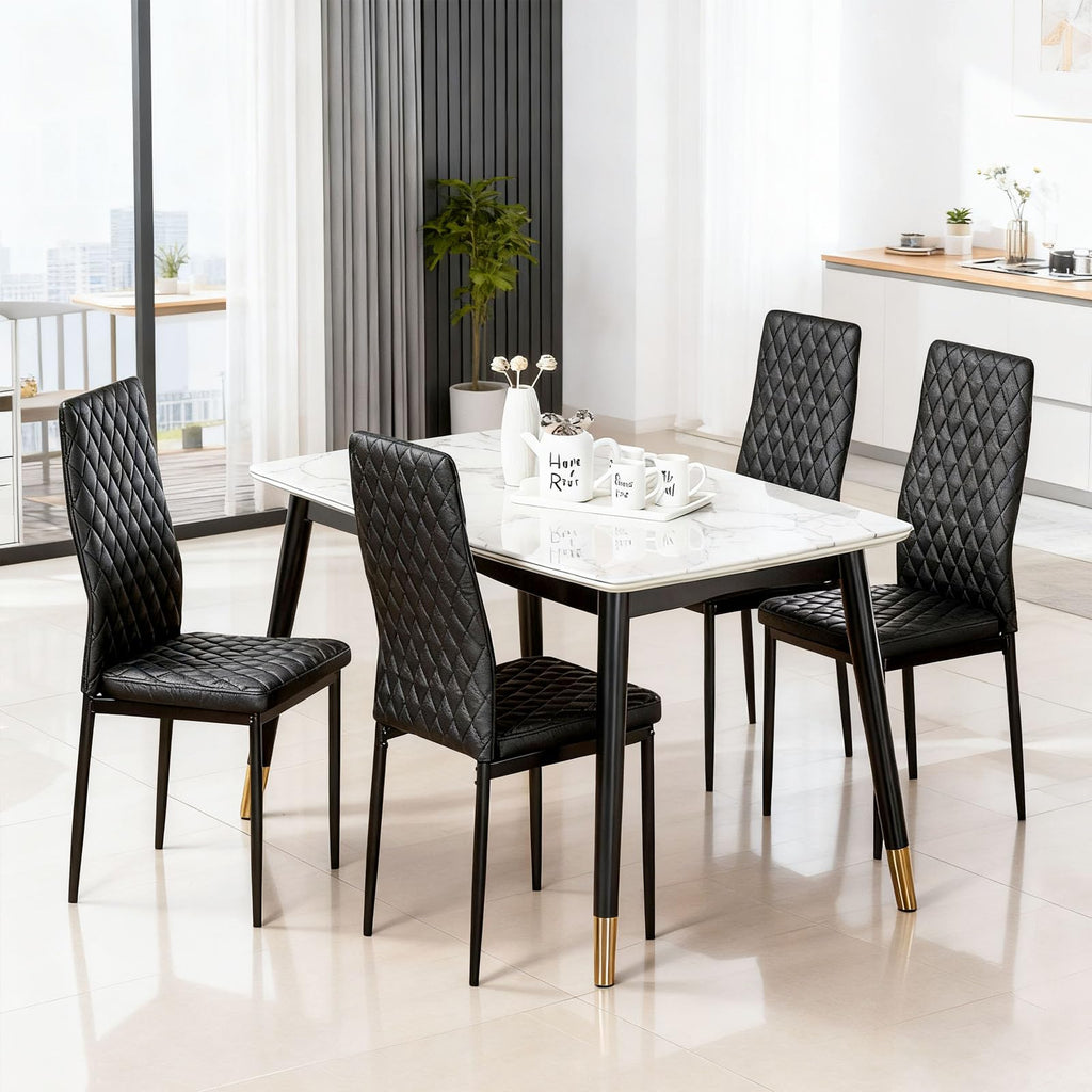 Dining Chairs Set of 4, Dining Chairs with Cushions, PU Leather Upholstered Kitchen Dining Room Chairs with Metal Legs for Dining Living Room (White, 4 PCS)