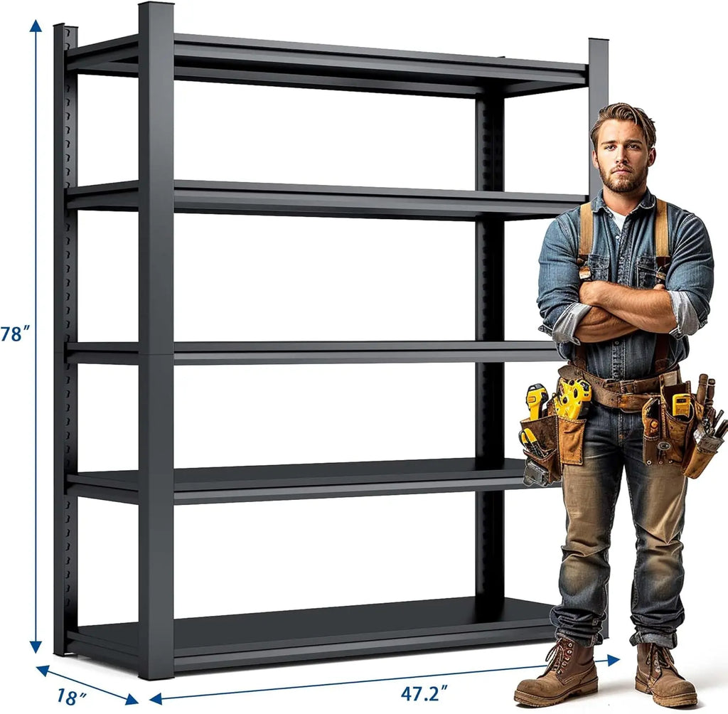 QIHAI 5 Tier Metal Shelves for Storage Garage Shelving 2000LBS Heavy Duty Storage Shelves Adjustable Garage Shelf Industrial Shelving Unit Storage Utility Rack,35.4" W*15.7" D*72" H,Black QIHAI