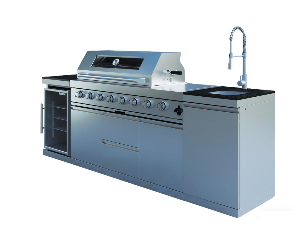 46-Inch 4-Burner 72000 BTU Deluxe Stainless Steel Gas Outdoor Kitchen Bar Barbecue Island Grill, Wine Cooler Compact Refrigerator, Rotisserie, Granite Countertops, Stainless steel Sink,Black