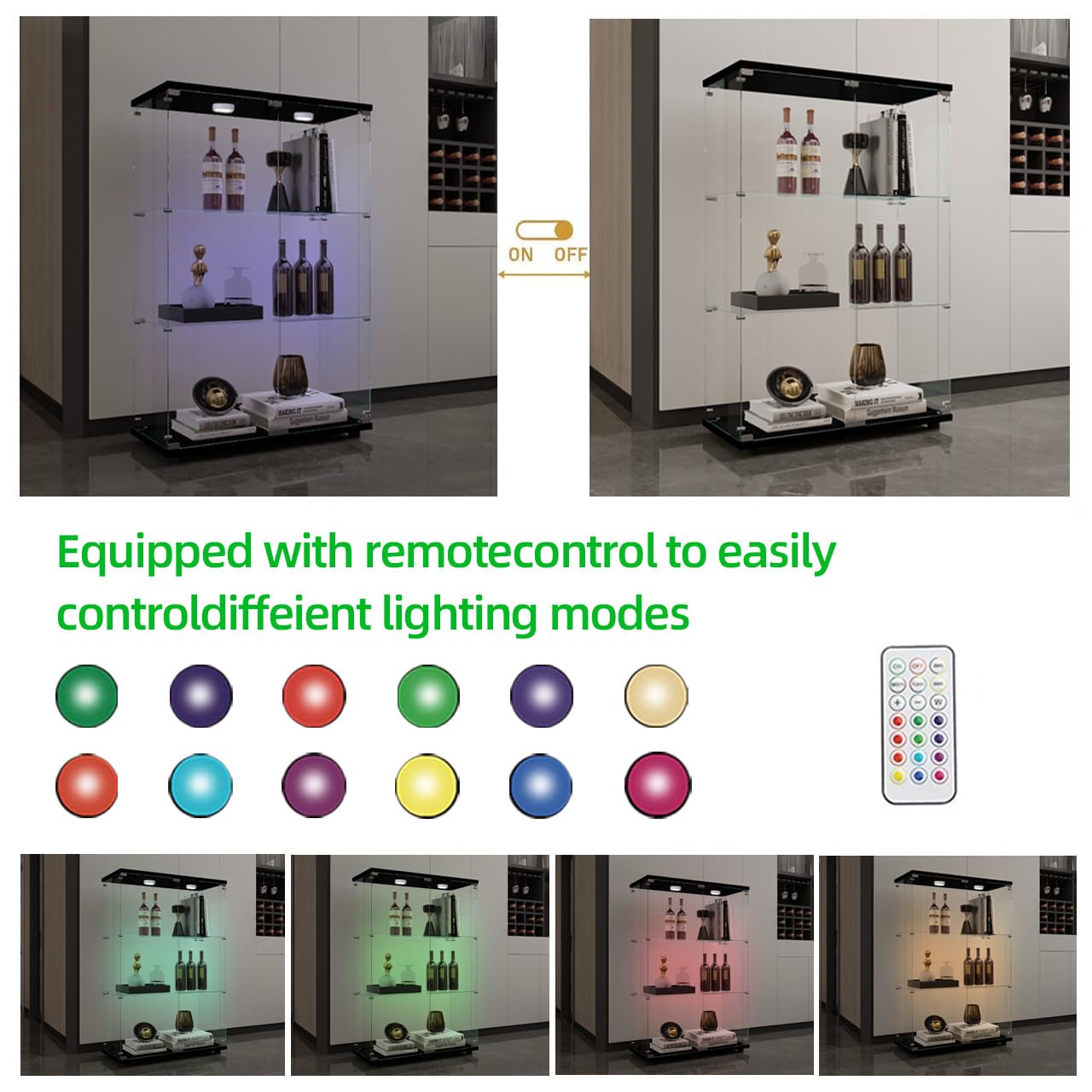 Glass Display Case with Lights,Tempered Glass Curio Cabinets with Glass Doors and Lock,Glass Display Cabinet for Bedroom, Living Room,Kitchen (White, 2 Door-5 Tier)