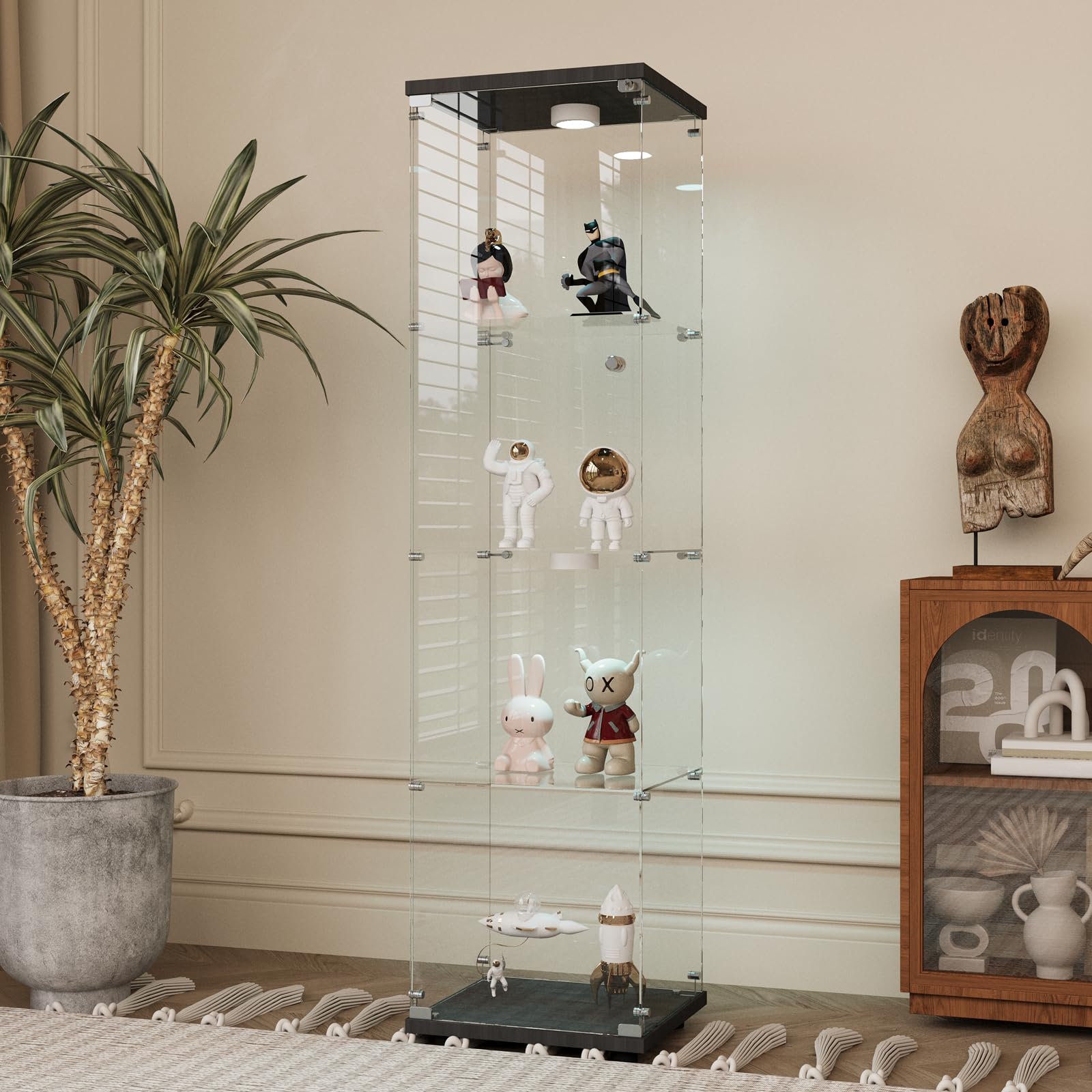Glass Display Case with Lights,Tempered Glass Curio Cabinets with Glass Doors and Lock,Glass Display Cabinet for Bedroom, Living Room,Kitchen (White, 2 Door-5 Tier)