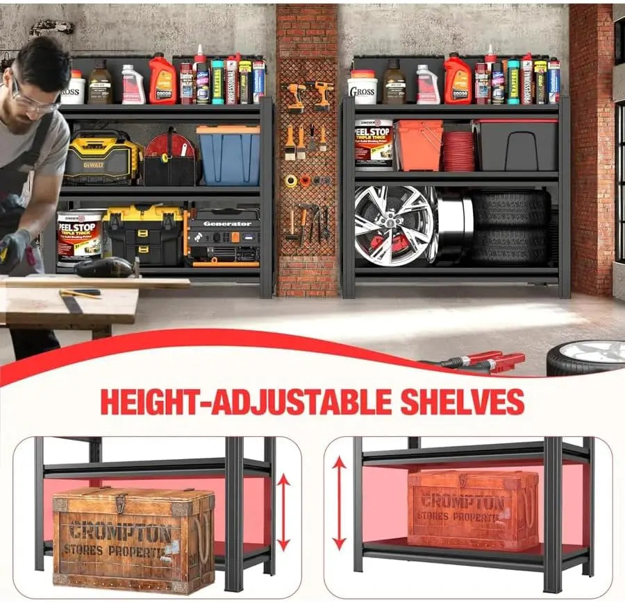 3-Layer Storage Rack, Metal Storage Rack, Adjustable Height Partition, Suitable For Living Room, Kitchen, Supermarket, Garage. Black, Requires Assembly, 31.5" H* 39.37" L * 13.77" D QIHAI