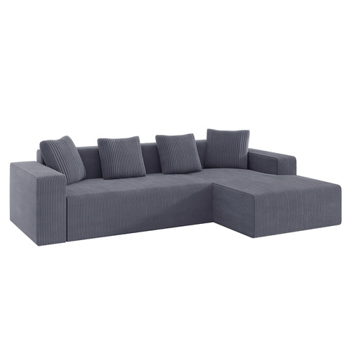 102.7" Corduroy Sectional Couch, Boneless L Shaped Couch with Deep Seat, Cloud Foam Sofa with Chaise, Sectional Sofa No Assembly Needed for Living Room and Bedroom (Black + Corduroy + 3 Seat + Foam)