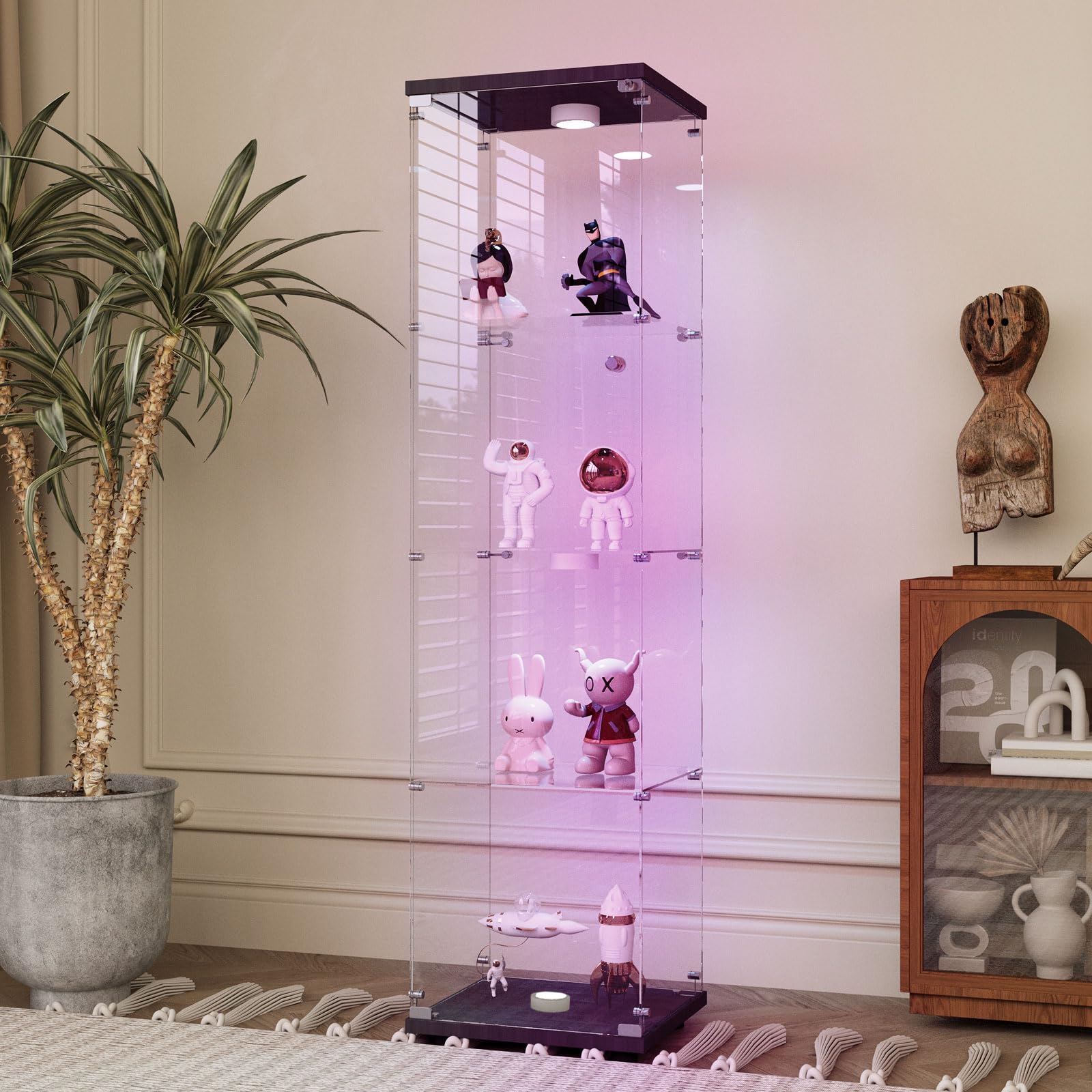 Glass Display Case with Lights,Tempered Glass Curio Cabinets with Glass Doors and Lock,Glass Display Cabinet for Bedroom, Living Room,Kitchen (White, 2 Door-5 Tier)