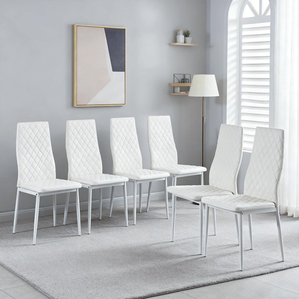 Dining Chairs Set of 4, Dining Chairs with Cushions, PU Leather Upholstered Kitchen Dining Room Chairs with Metal Legs for Dining Living Room (White, 4 PCS)