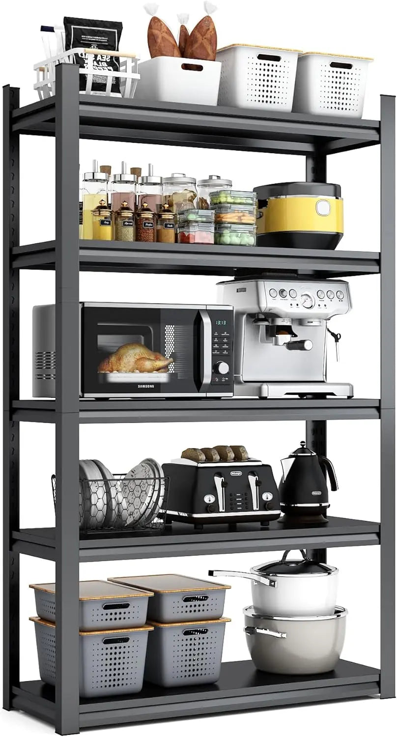 QIHAI 5 Tier Metal Shelves for Storage Garage Shelving 2000LBS Heavy Duty Storage Shelves Adjustable Garage Shelf Industrial Shelving Unit Storage Utility Rack,35.4" W*15.7" D*72" H,Black QIHAI
