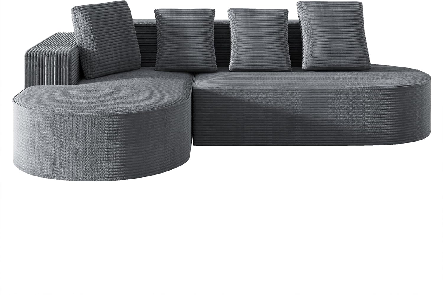 104" Corduroy Sectional Couch, Boneless L Shaped Couch with Deep Seat, Cloud Foam Sofa with Chaise, Sectional Sofa No Assembly Needed for Living Room (Foam + Black + Corduroy + 3 Seat)