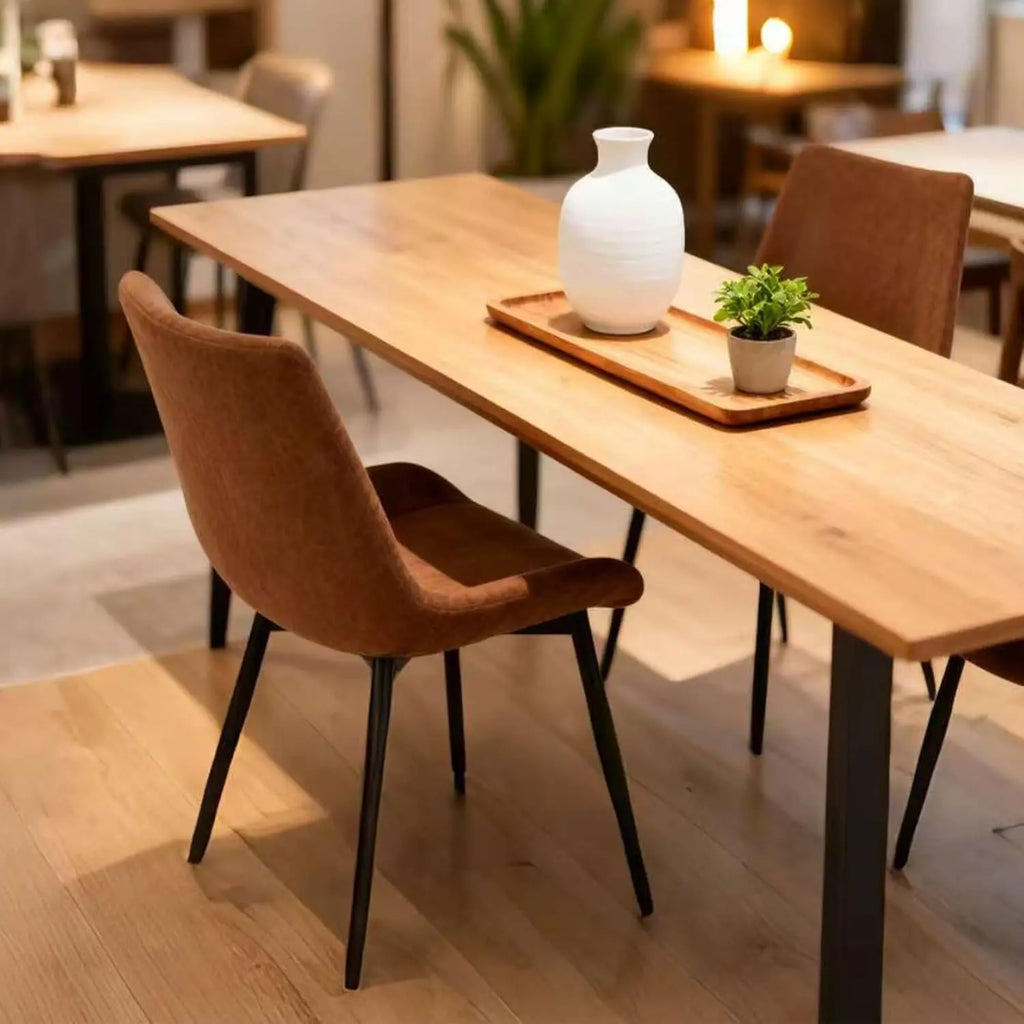 QIHAI Dining Chairs Set of 4, Upholstered Faux Leather Cushion Seat and Sturdy Metal Legs for Living Room Bedroom Outdoor Lounge,Brown QIHAI