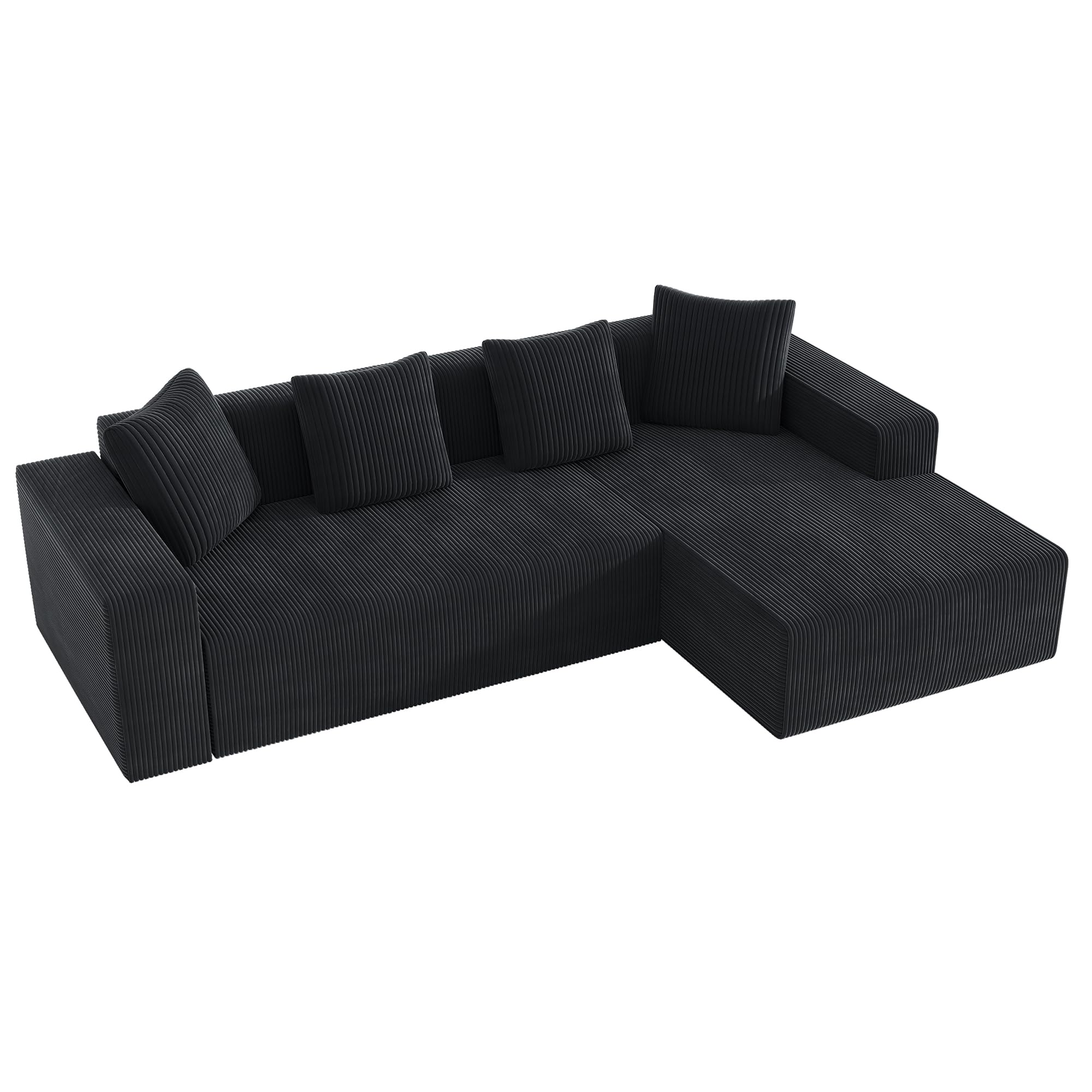 102.7" Corduroy Sectional Couch, Boneless L Shaped Couch with Deep Seat, Cloud Foam Sofa with Chaise, Sectional Sofa No Assembly Needed for Living Room and Bedroom (Black + Corduroy + 3 Seat + Foam)