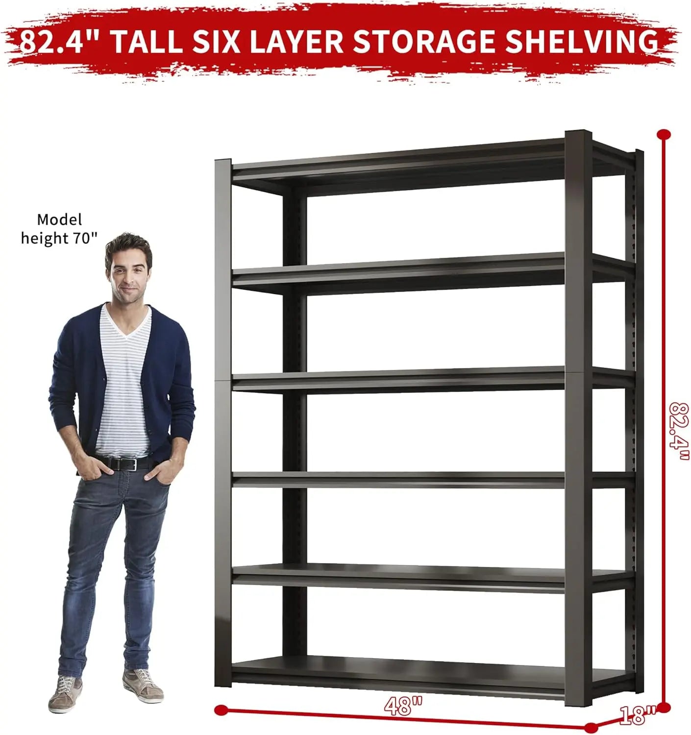 QIHAI 5 Tier Metal Shelves for Storage Garage Shelving 2000LBS Heavy Duty Storage Shelves Adjustable Garage Shelf Industrial Shelving Unit Storage Utility Rack,35.4" W*15.7" D*72" H,Black QIHAI
