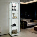 Glass Display Cabinet 4 Shelves with Door, Easy to Install, Solid Tempered Glass, Floor Standing Curio Bookshelf for Living Room,White