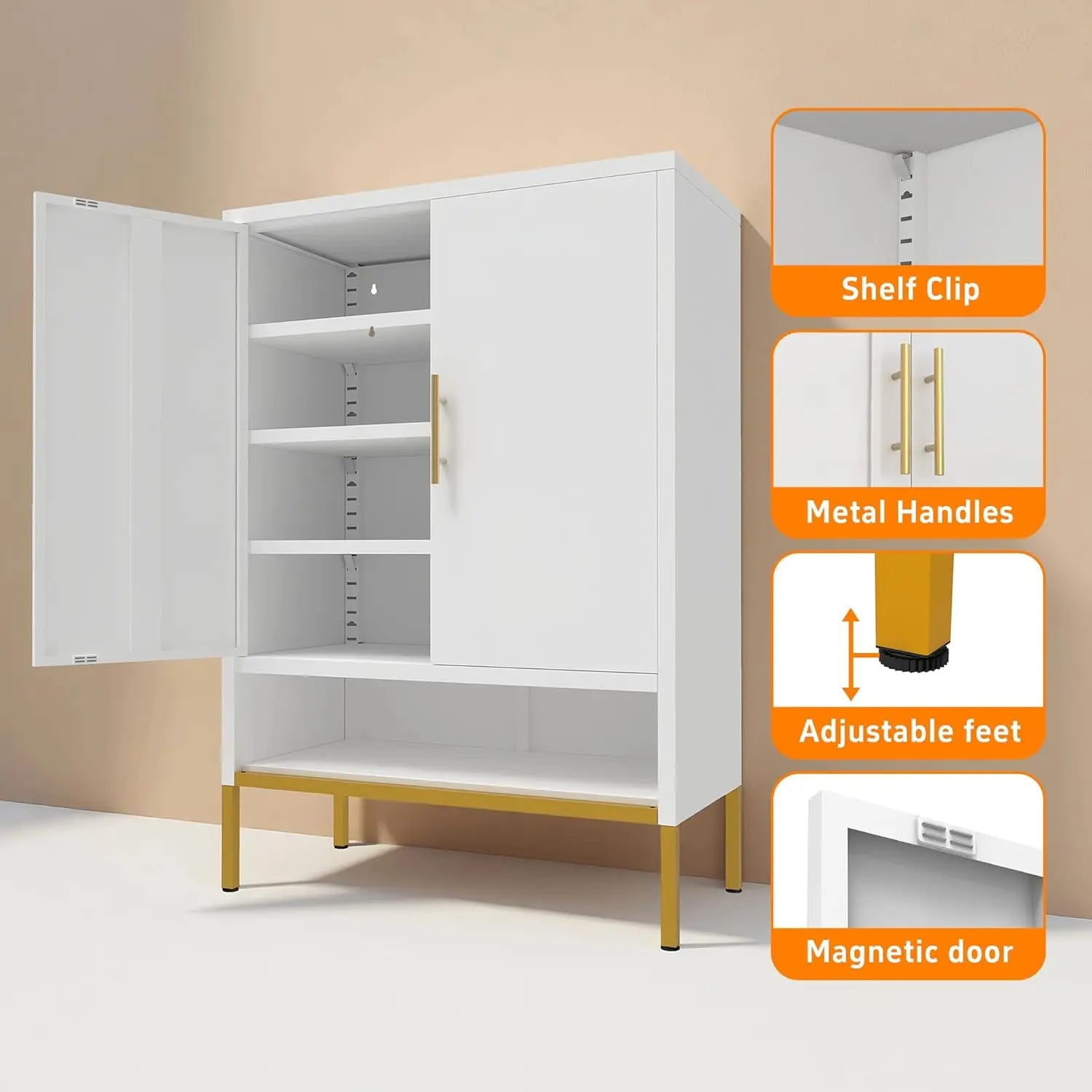QIHAI 43'' Tall 2-Doors Shoes Cabinet, Metal 7-Tier Hidden Shoe Organizer,Modern Narrow Shoe Storage Cabinet with Adjustable Shelves for Entryway, Hallway, Closet,Living Room,White QIHAI