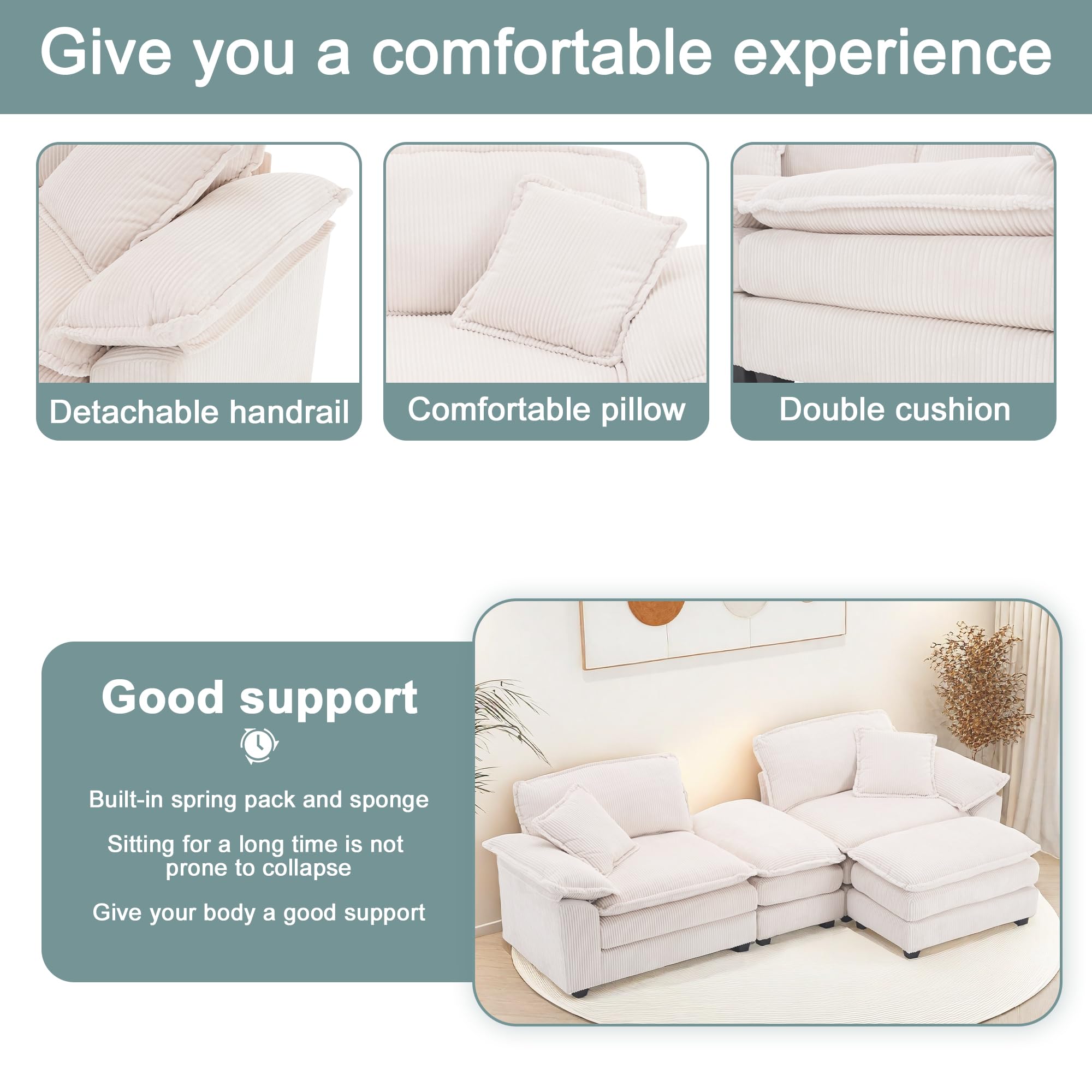 Modular Sectional Sofa,Comfortable Cloud Sofa,Modern Style Sofa,Suitable for Use in The Living Room (Gray)