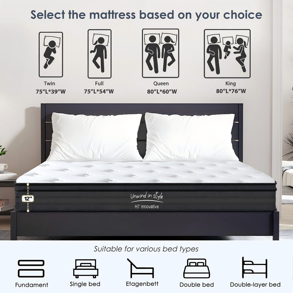 Queen 8 inch Mixed Mattress, Spring Mattress in Independent Packaging Bag, Breathable and Comfortable, Decompression, Including Gel Memory Foam, Suitable for Various bedsteads (8 Inch, Queen)