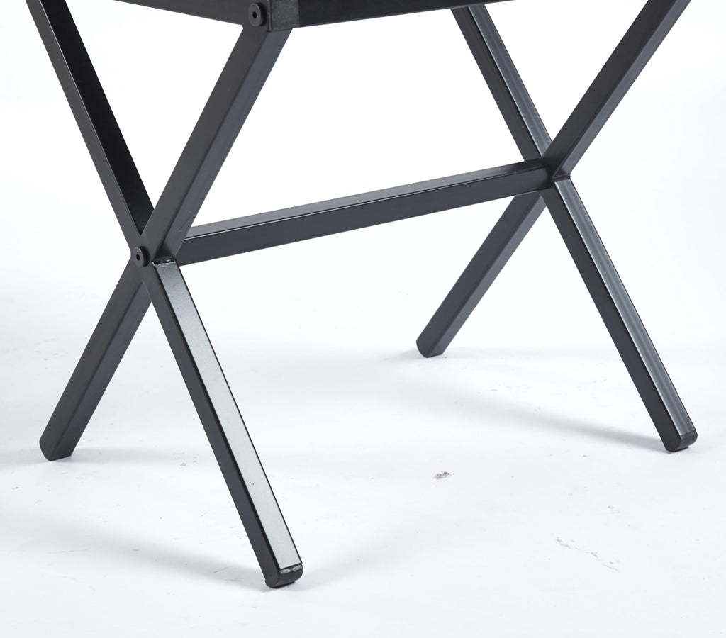 Vanity Stool - Square Faux Leather Makeup Seat with Metal X Legs, Small Ottoman Chair for Makeup Room, Living Room - Modern Padded Foot Rest (Dark Brown)
