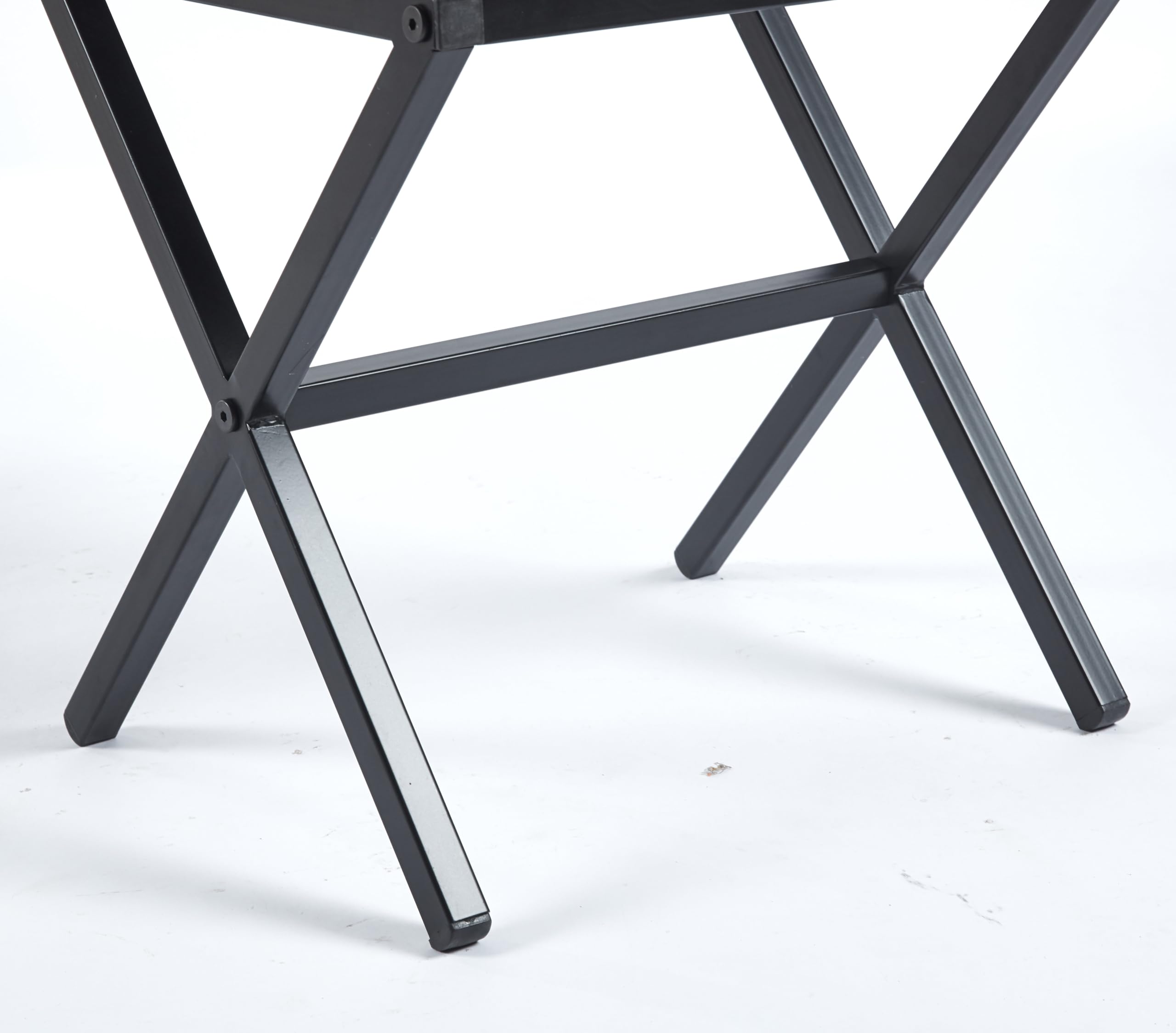 Vanity Stool - Square Faux Leather Makeup Seat with Metal X Legs, Small Ottoman Chair for Makeup Room, Living Room - Modern Padded Foot Rest (Dark Brown)