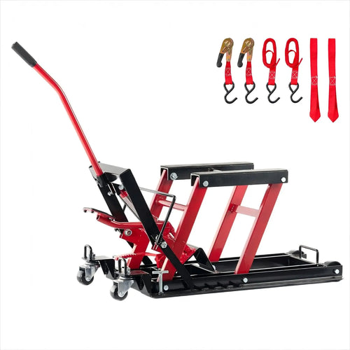 1500LBS Hydraulic Motorcycle Lift Jack, 1500 LBS Capacity Steel ATV Lift with Wheels and Handle, Portable Foot-Operated QIHAI