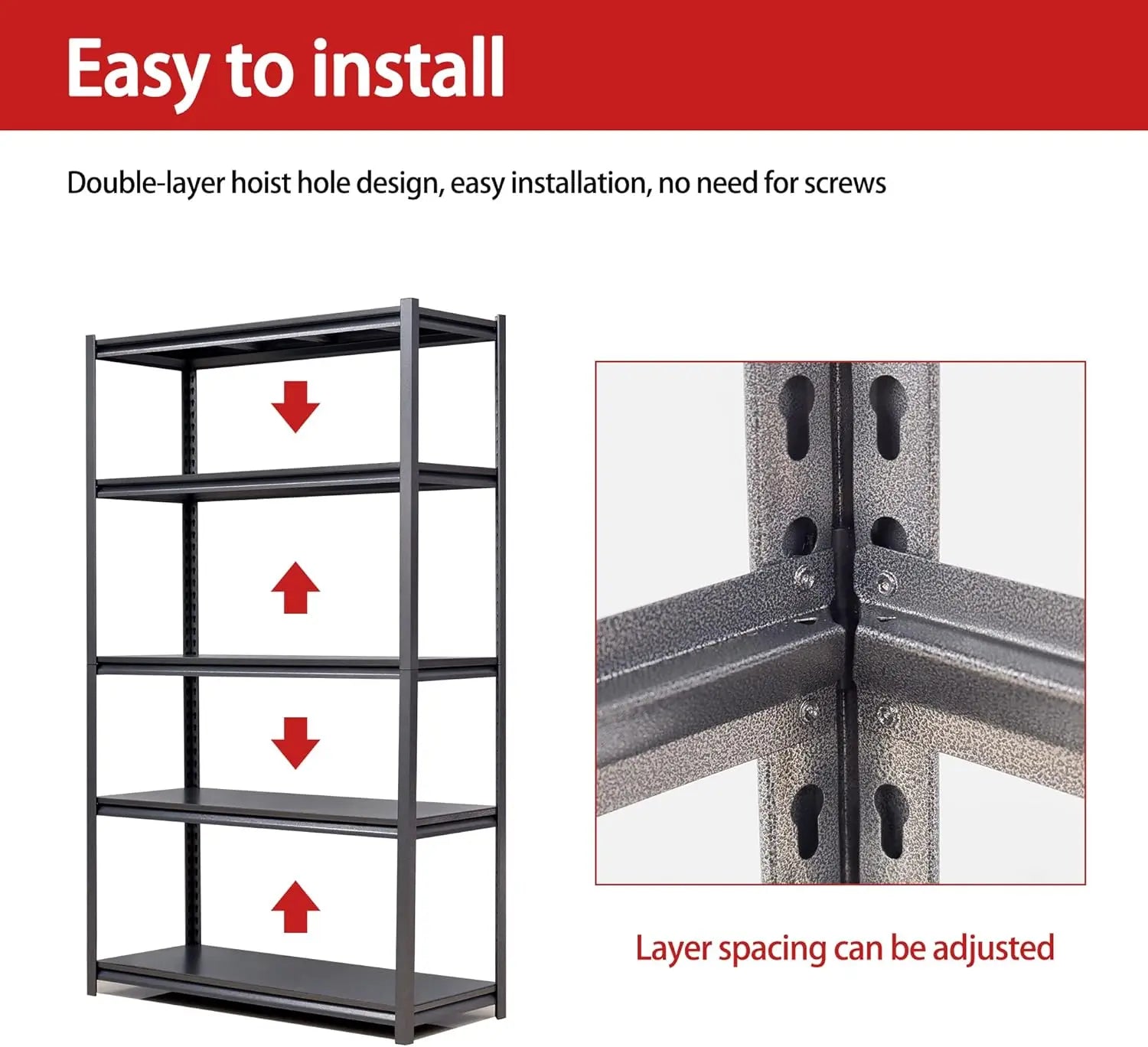 QIHAI 5 Tier Metal Shelves for Storage Garage Shelving 2000LBS Heavy Duty Storage Shelves Adjustable Garage Shelf Industrial Shelving Unit Storage Utility Rack,35.4" W*15.7" D*72" H,Black QIHAI