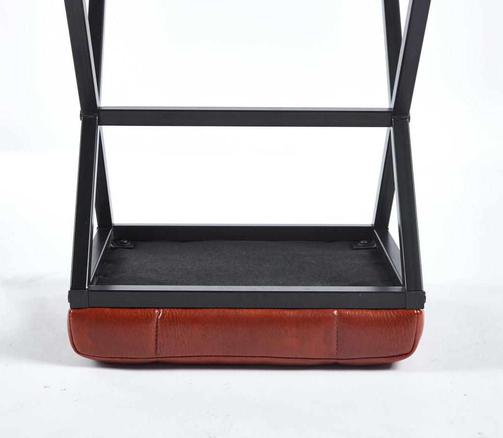 Vanity Stool - Square Faux Leather Makeup Seat with Metal X Legs, Small Ottoman Chair for Makeup Room, Living Room - Modern Padded Foot Rest (Dark Brown)