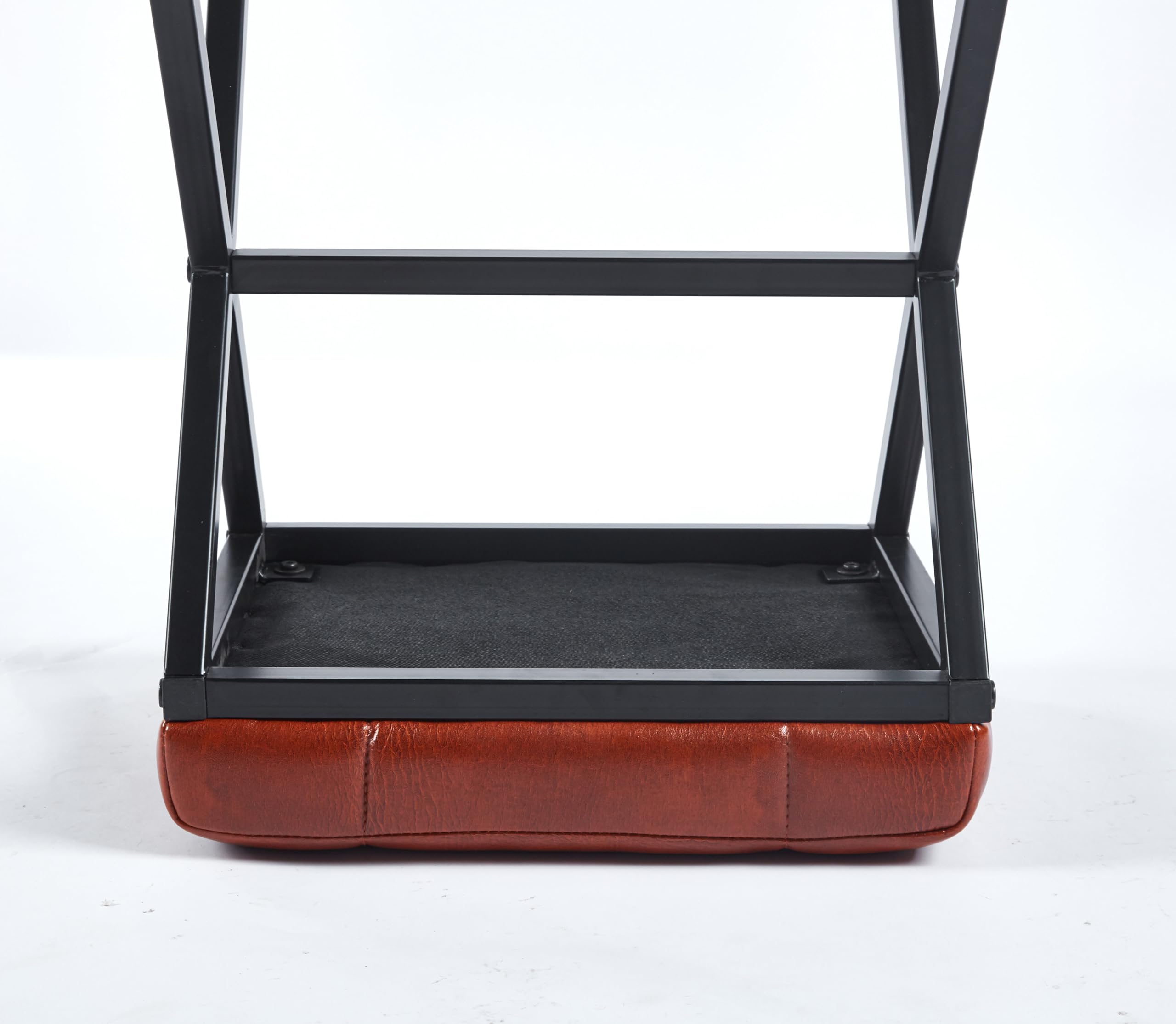 Vanity Stool - Square Faux Leather Makeup Seat with Metal X Legs, Small Ottoman Chair for Makeup Room, Living Room - Modern Padded Foot Rest (Dark Brown)