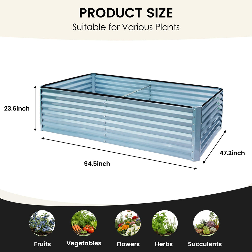 8×4×2 FT Galvanized Planter Box, Raised Garden Bed, Outdoor Above Ground Planter Extra Large Garden Box Kits for Vegetables, Flowers, Herbs (White)