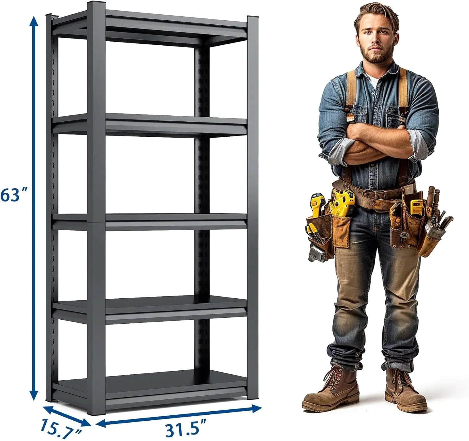 QIHAI 5 Tier Metal Shelves for Storage Garage Shelving 2000LBS Heavy Duty Storage Shelves Adjustable Garage Shelf Industrial Shelving Unit Storage Utility Rack,35.4" W*15.7" D*72" H,Black QIHAI