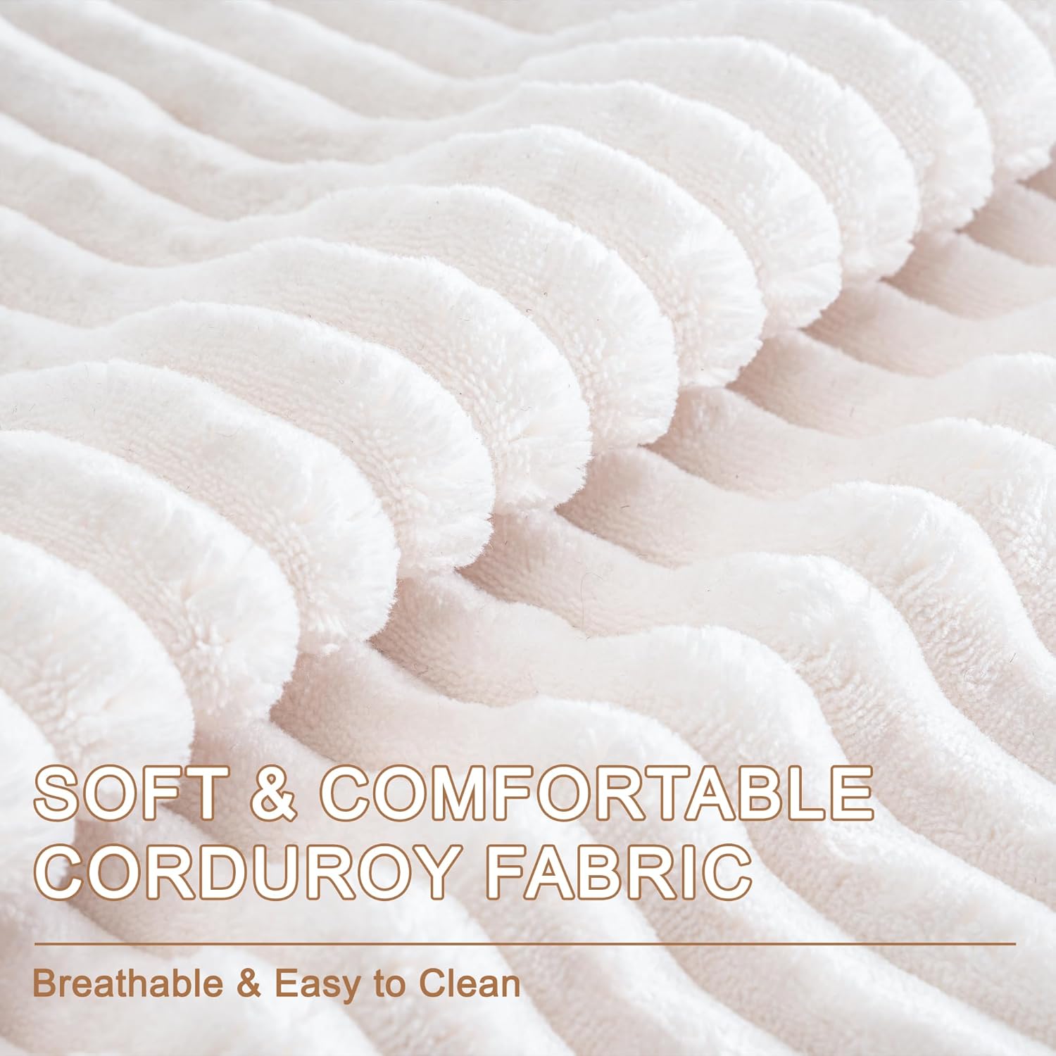 130" Oversized Cloud Boneless Sofa Couch with Chaise, Modern Corduroy U Shaped Modular Sectional Sofa with Deep Seat, No Assembly Required (Foam + White + Corduroy + 3 Seat)