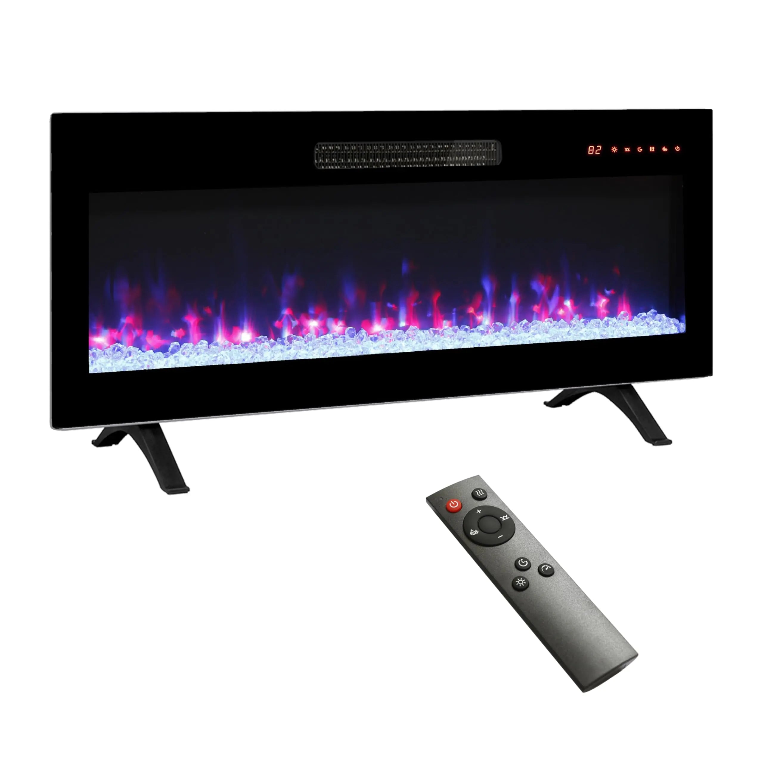 42 inch Electric Fireplace,Recessed Ultra Thin,Tempered Glass Front,Wall Mounted with Remote and Multi Color Flame & Emberbed, LED Light Heater QIHAI
