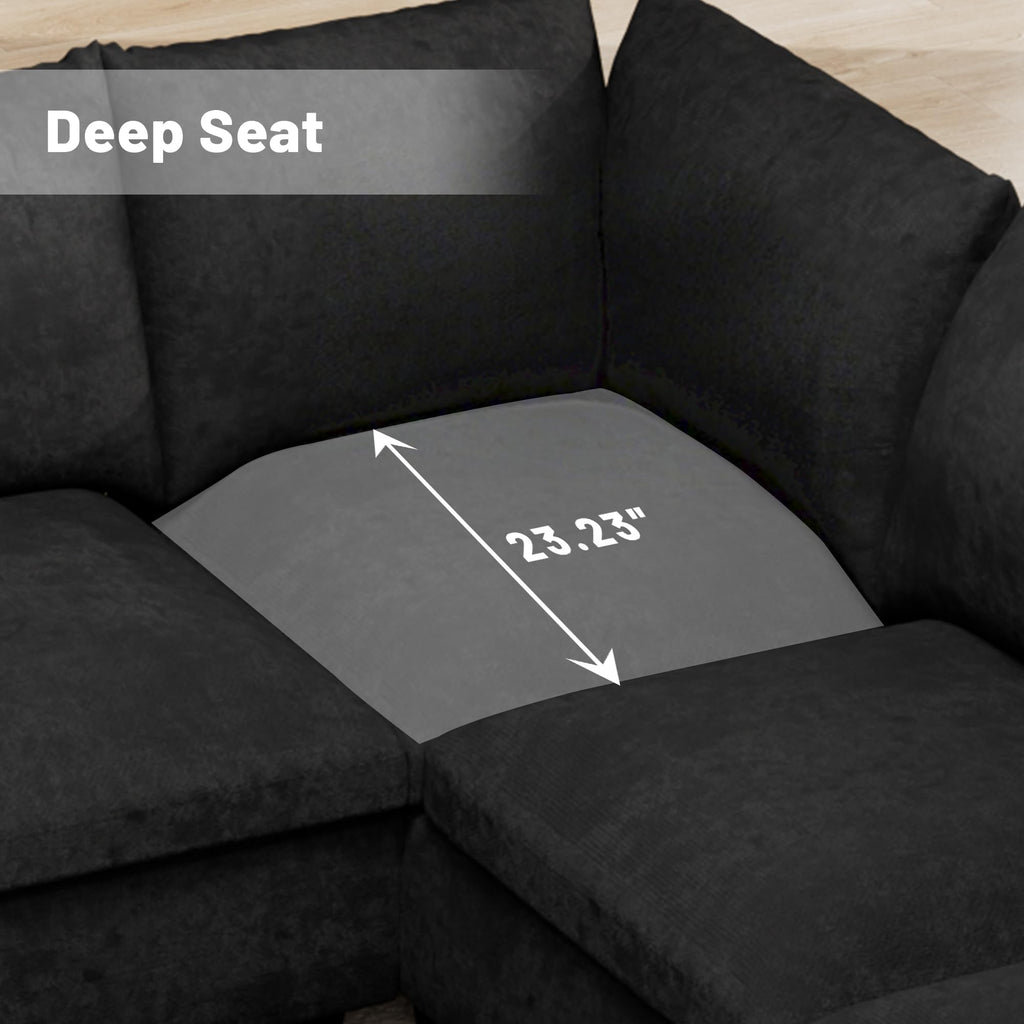 120.1" L Shaped Modular Sectional Sofa, 7 Seater Sectional Sofa with Storage Ottoman, L Shaped Cloud Couch Corner Sofa Oversized Modular Sectional Couch for Living Room (Black)