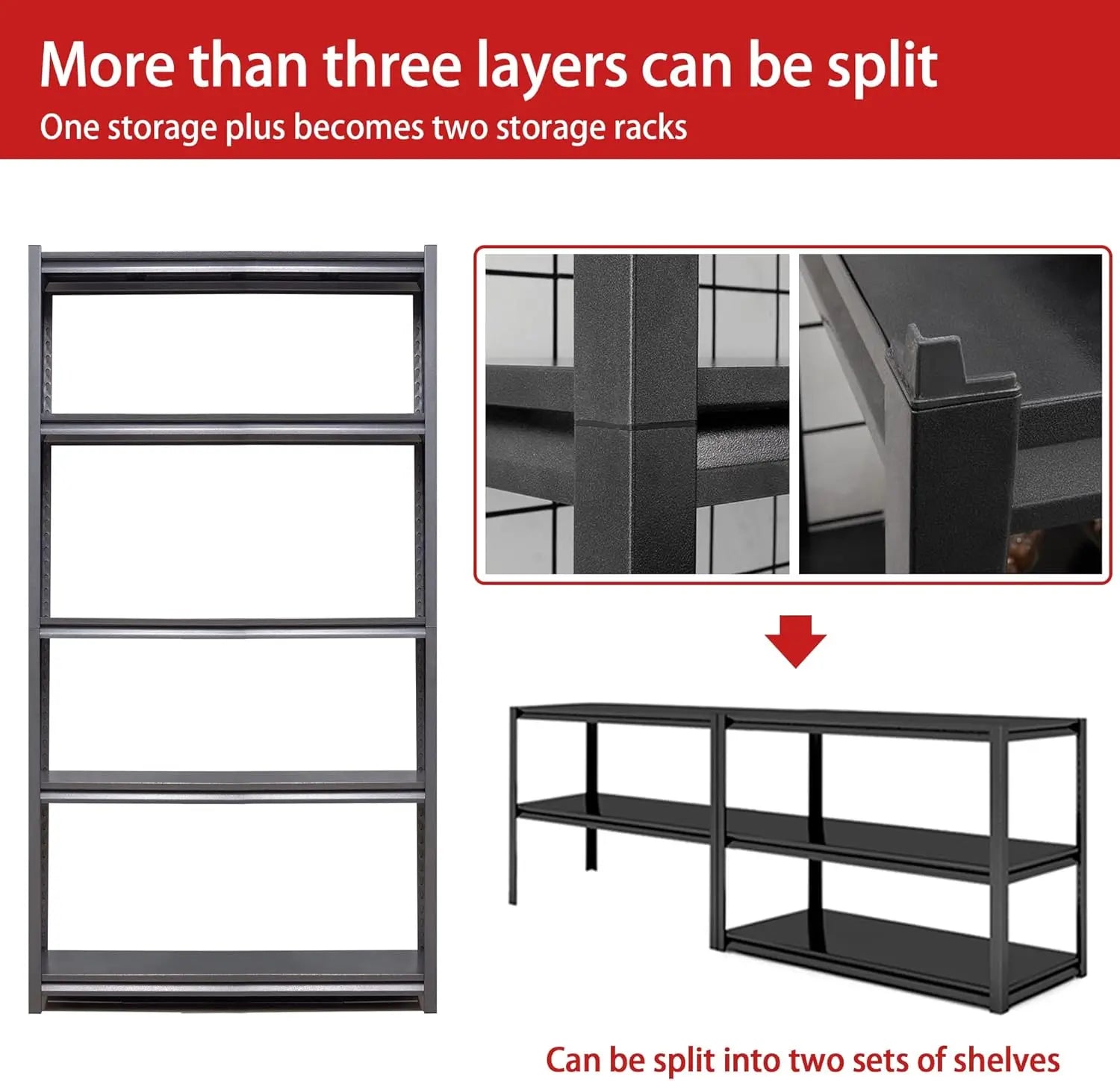 QIHAI 5 Tier Metal Shelves for Storage Garage Shelving 2000LBS Heavy Duty Storage Shelves Adjustable Garage Shelf Industrial Shelving Unit Storage Utility Rack,35.4" W*15.7" D*72" H,Black QIHAI