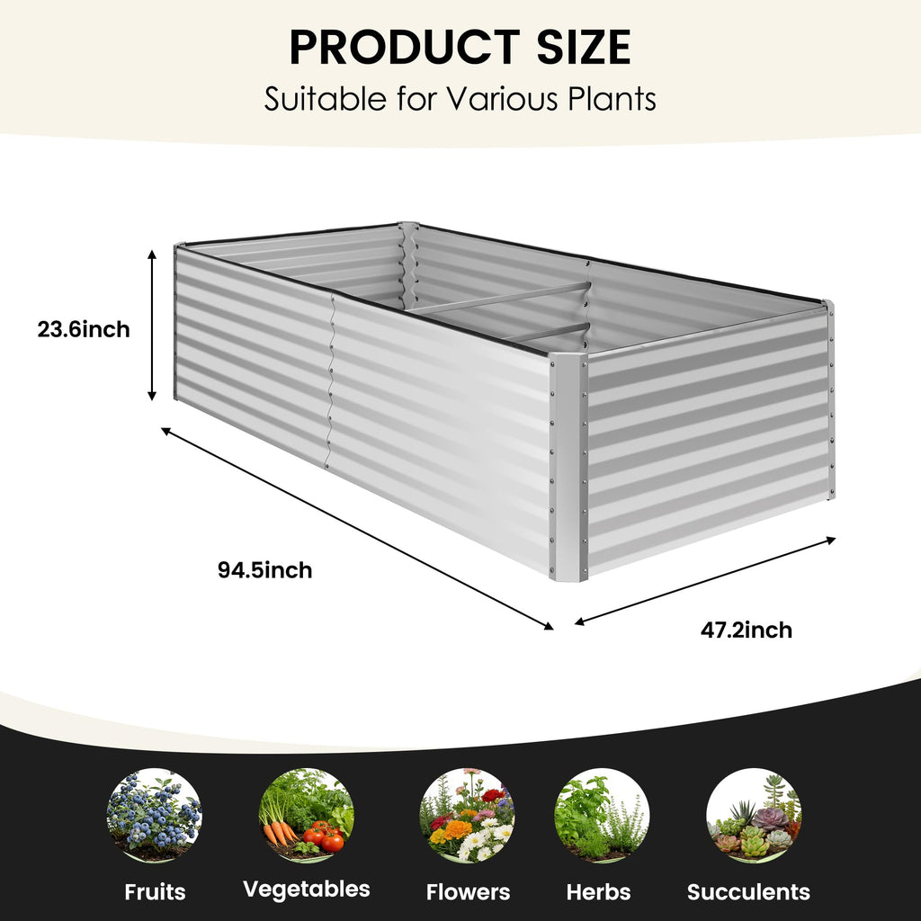 8×4×2 FT Galvanized Planter Box, Raised Garden Bed, Outdoor Above Ground Planter Extra Large Garden Box Kits for Vegetables, Flowers, Herbs (White)