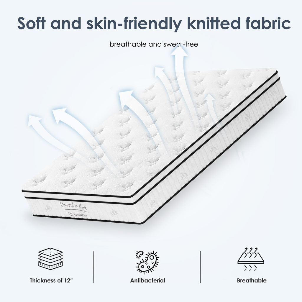 Twin Mattress 12 Inch, Memory Foam Mattress with Pocket Spring, Soft & Comfortable Medium Firm (12 inch, Twin)
