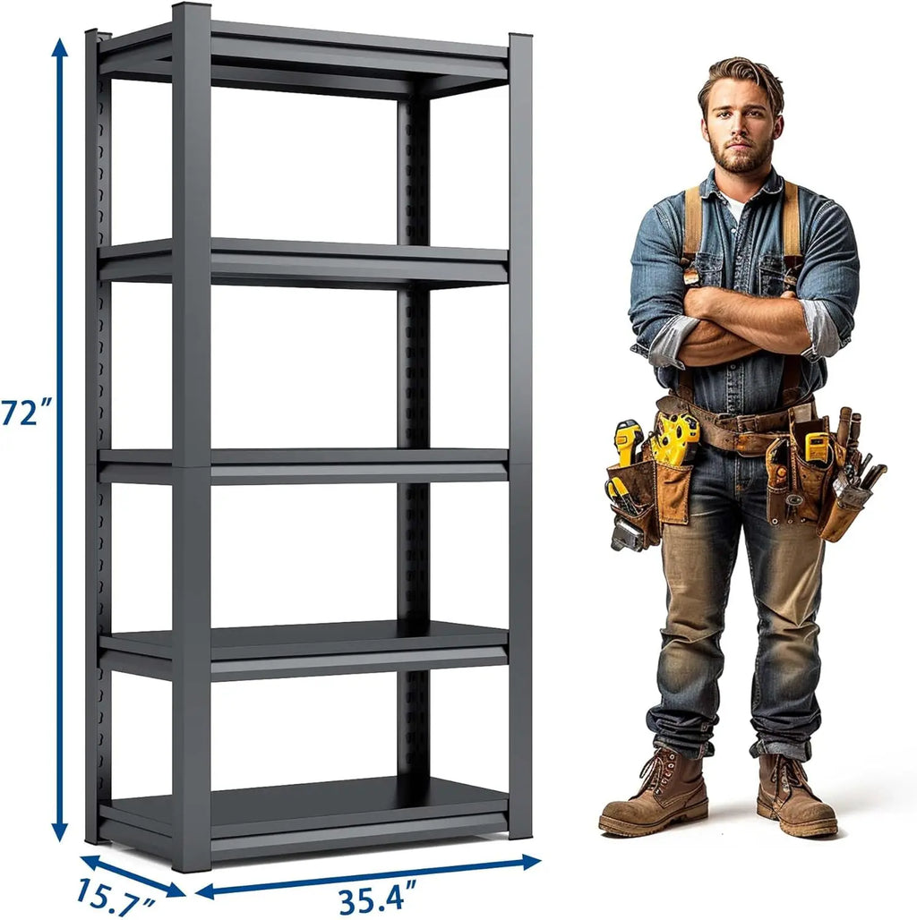 QIHAI 5 Tier Metal Shelves for Storage Garage Shelving 2000LBS Heavy Duty Storage Shelves Adjustable Garage Shelf Industrial Shelving Unit Storage Utility Rack,35.4" W*15.7" D*72" H,Black QIHAI