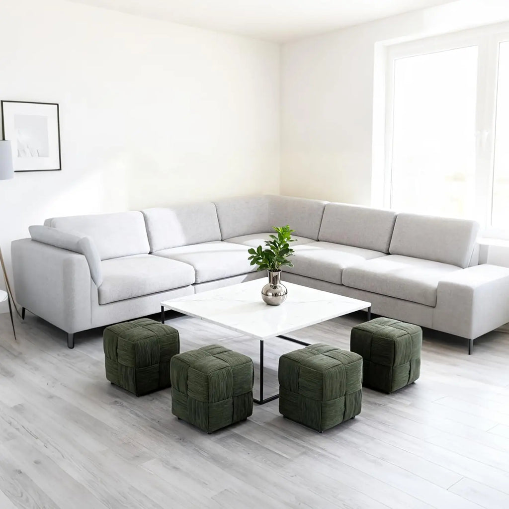 QIHAI Ottoman Foot Rest Soft and Comfortable Ottoman,Square Corduroy Woven Design Sofa Stool (Brown) QIHAI