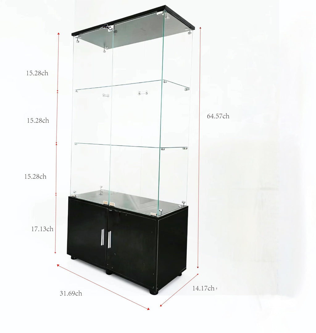 4-Tier Display Cabinet,Display Case with Glass Doors,Wine Cabinet with Lights, Storage Cabinets with 3 Shelves & 2 Drawers for Living Room,Dining (White)