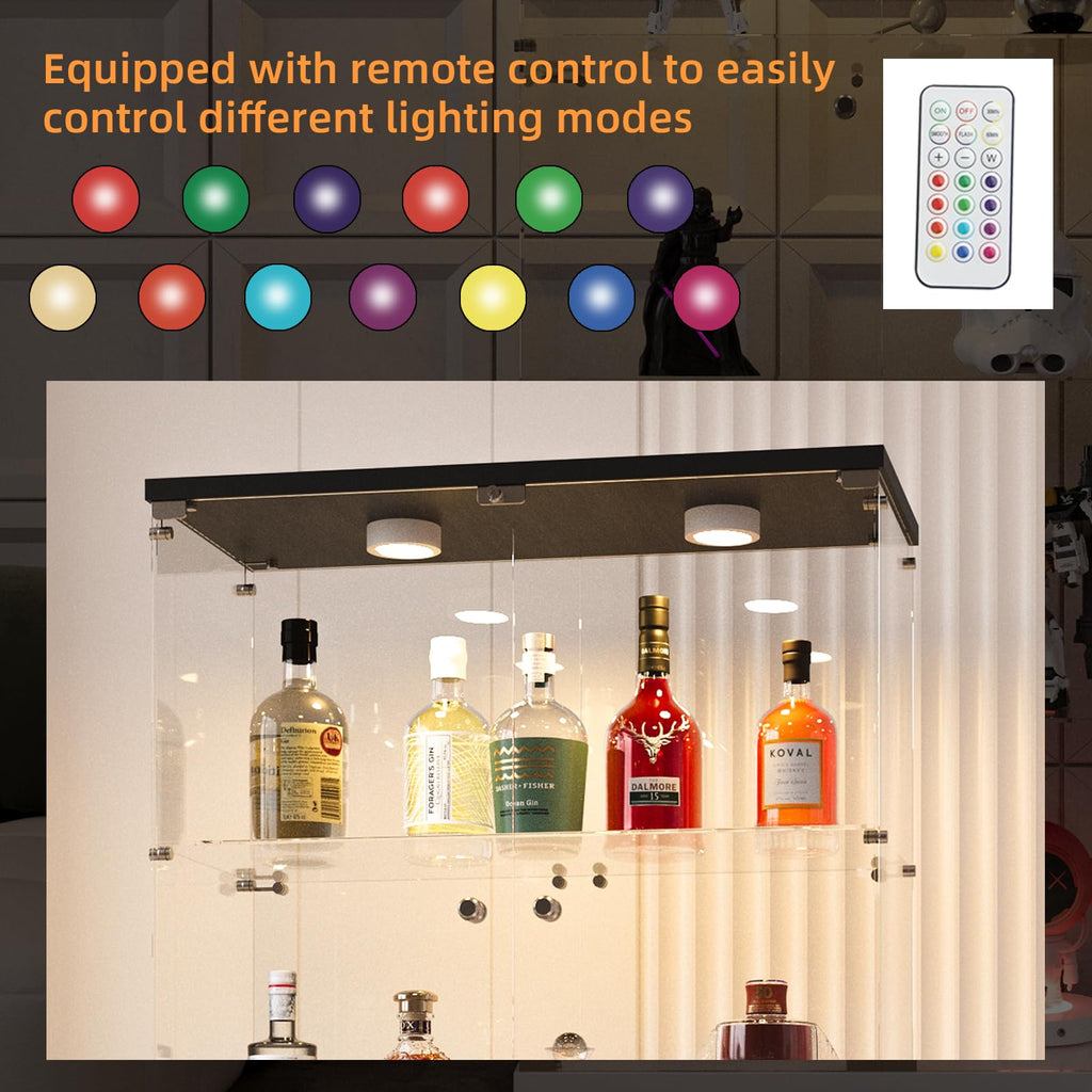 Glass Display Case with Lights,Tempered Glass Curio Cabinets with Glass Doors and Lock,Glass Display Cabinet for Bedroom, Living Room,Kitchen (White, 2 Door-5 Tier)