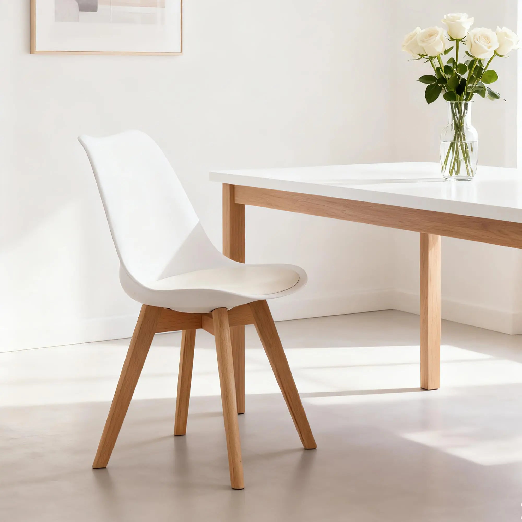 QIHAI Set of 4 Dining Chairs, Medieval Modern Style Dining Chairs for Kitchen and Dining Room, with Wooden Legs (White) QIHAI