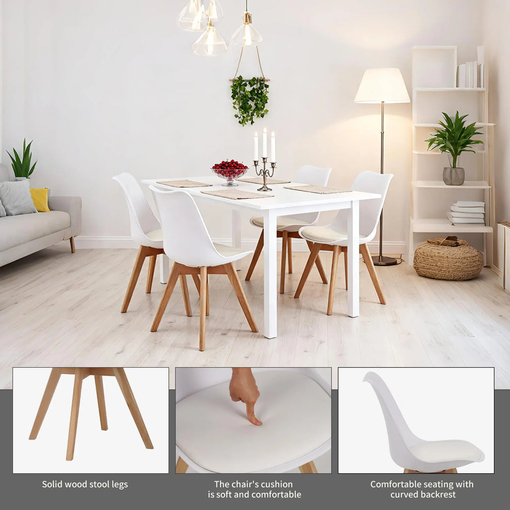 QIHAI Set of 4 Dining Chairs, Medieval Modern Style Dining Chairs for Kitchen and Dining Room, with Wooden Legs (White) QIHAI