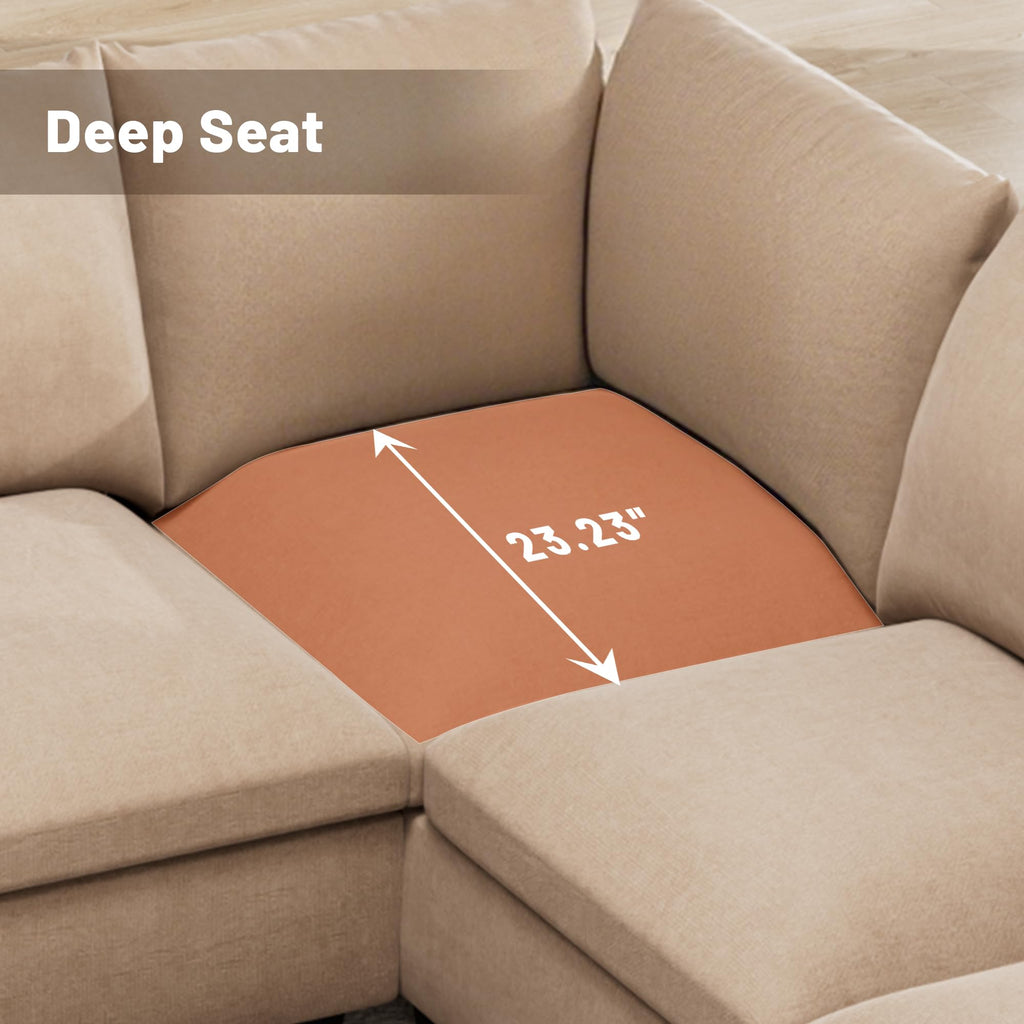 120.1" L Shaped Modular Sectional Sofa, 7 Seater Sectional Sofa with Storage Ottoman, L Shaped Cloud Couch Corner Sofa Oversized Modular Sectional Couch for Living Room (Black)