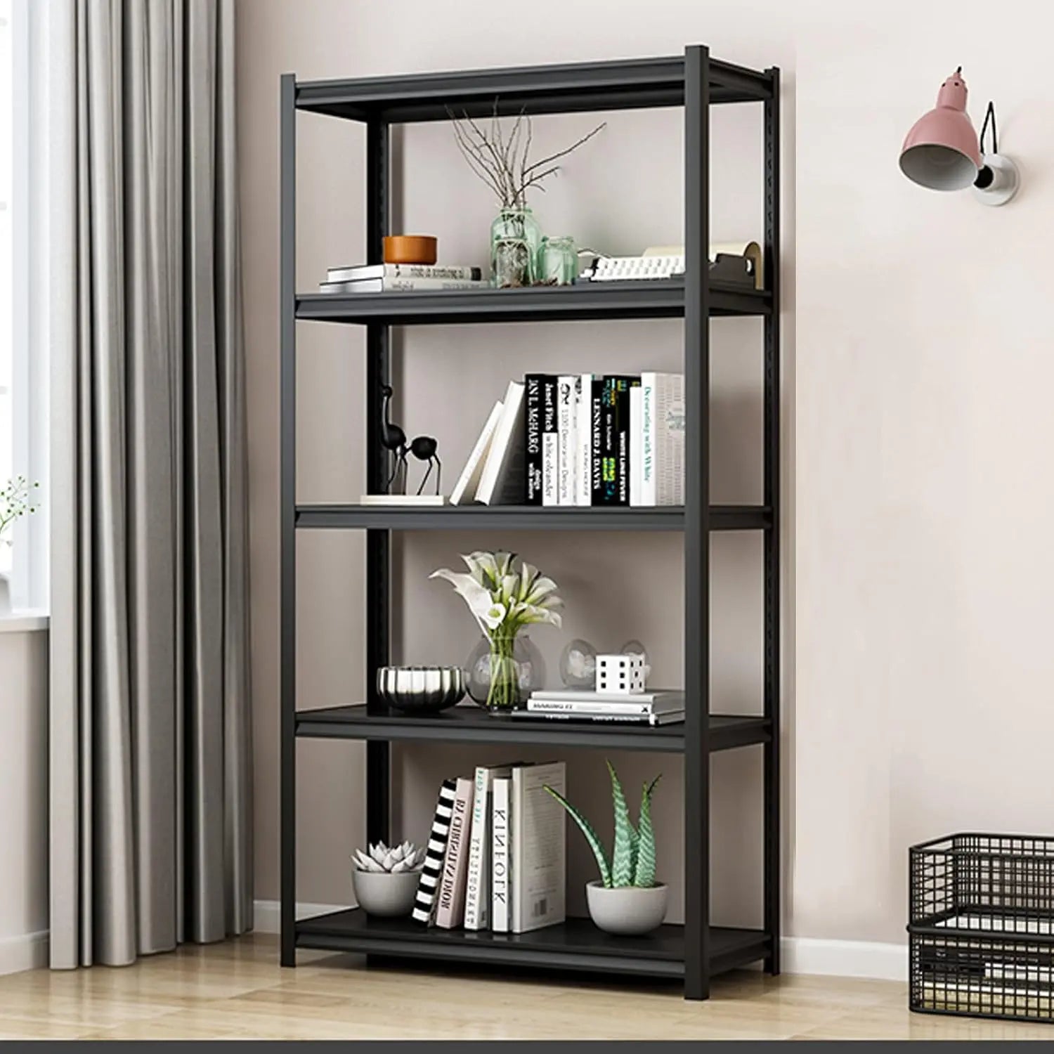 QIHAI 5 Tier Metal Shelves for Storage Garage Shelving 2000LBS Heavy Duty Storage Shelves Adjustable Garage Shelf Industrial Shelving Unit Storage Utility Rack,35.4" W*15.7" D*72" H,Black QIHAI
