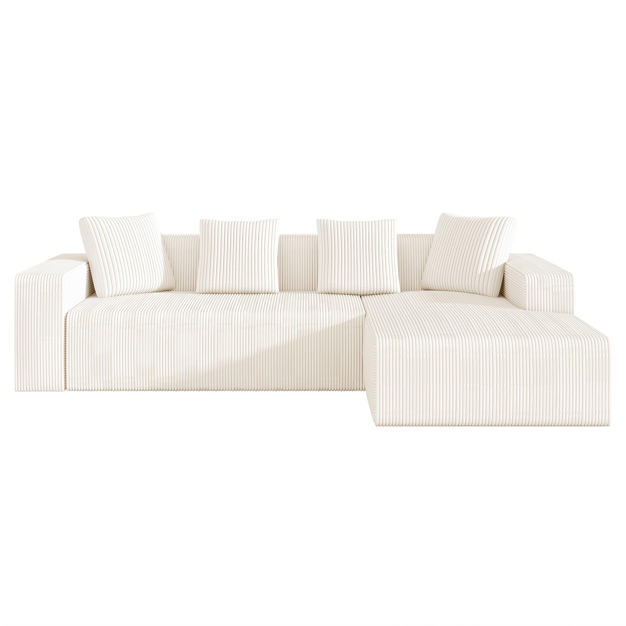 102.7" Corduroy Sectional Couch, Boneless L Shaped Couch with Deep Seat, Cloud Foam Sofa with Chaise, Sectional Sofa No Assembly Needed for Living Room and Bedroom (Black + Corduroy + 3 Seat + Foam)