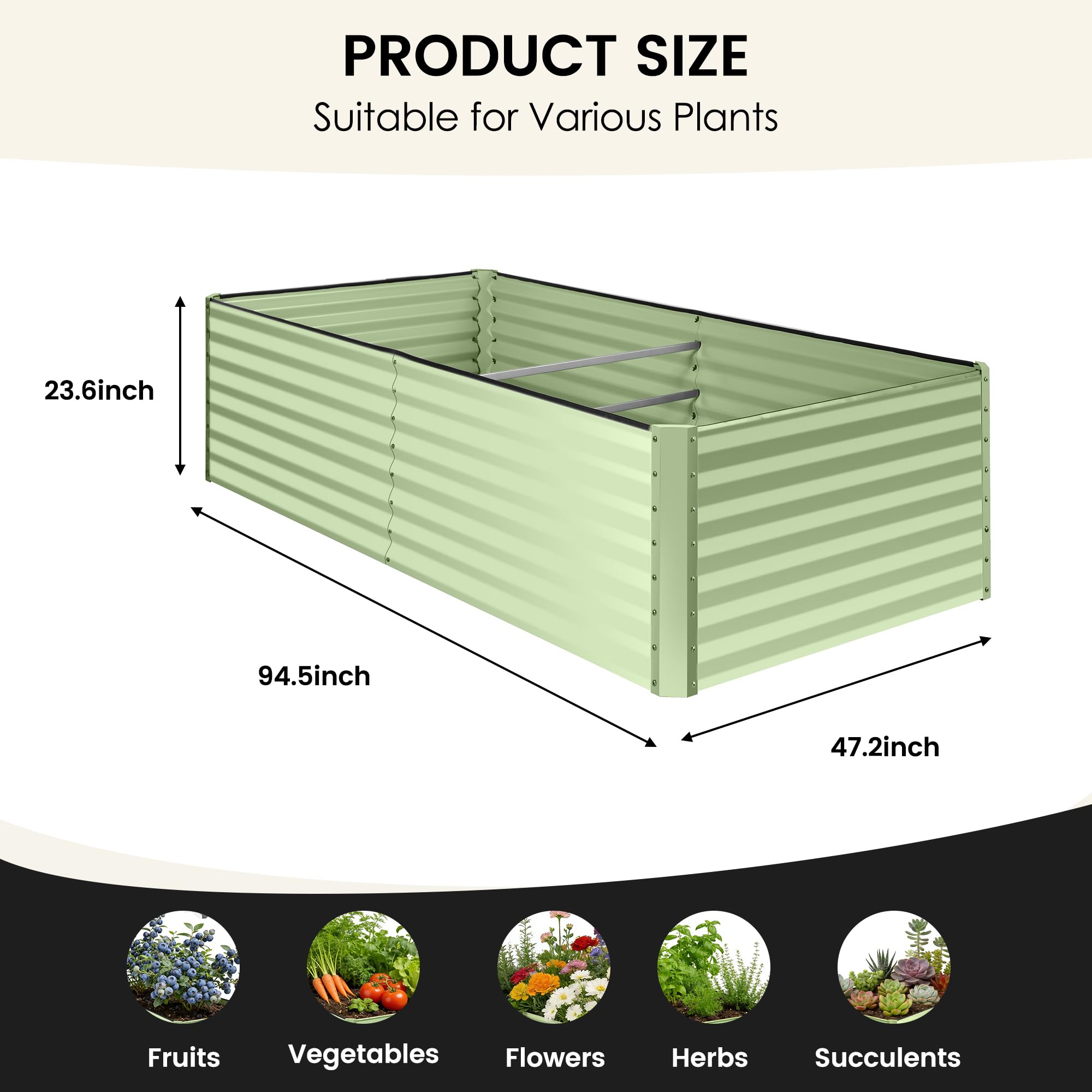 8×4×2 FT Galvanized Planter Box, Raised Garden Bed, Outdoor Above Ground Planter Extra Large Garden Box Kits for Vegetables, Flowers, Herbs (White)