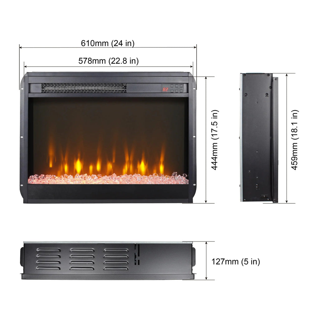 18 inch Electric Fireplace Insert, Ultra Thin Heater with Log Set & Realistic Flame, Overheating Protection (18 INCH) QIHAI