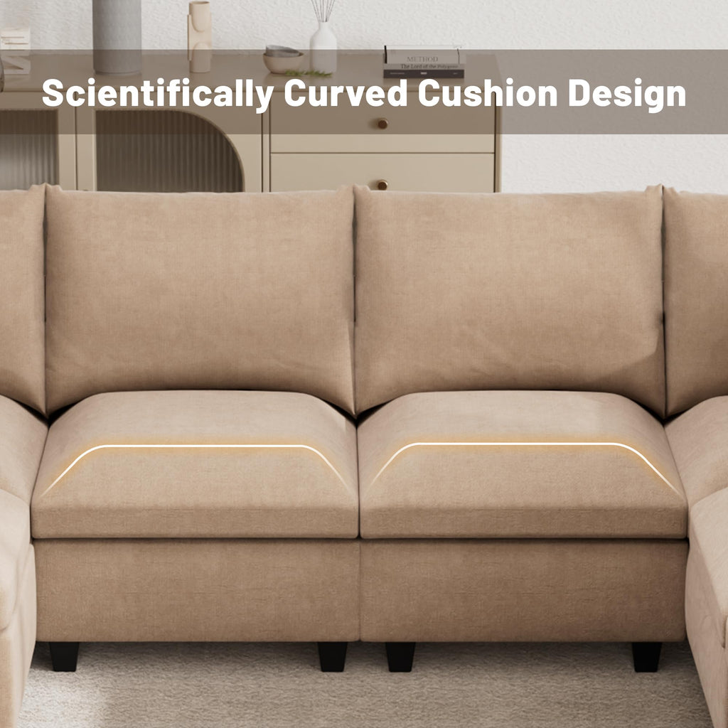 120.1" L Shaped Modular Sectional Sofa, 7 Seater Sectional Sofa with Storage Ottoman, L Shaped Cloud Couch Corner Sofa Oversized Modular Sectional Couch for Living Room (Black)