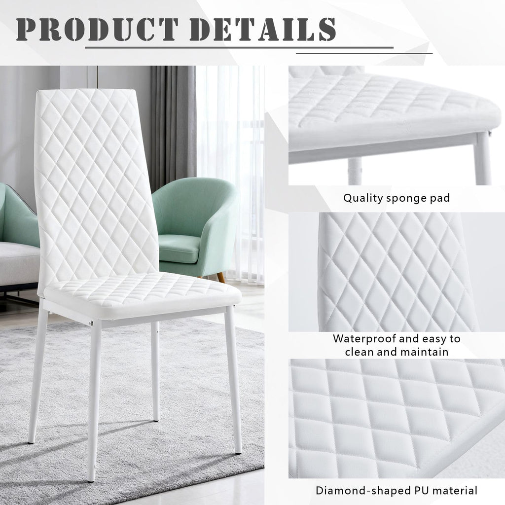 Dining Chairs Set of 4, Dining Chairs with Cushions, PU Leather Upholstered Kitchen Dining Room Chairs with Metal Legs for Dining Living Room (White, 4 PCS)