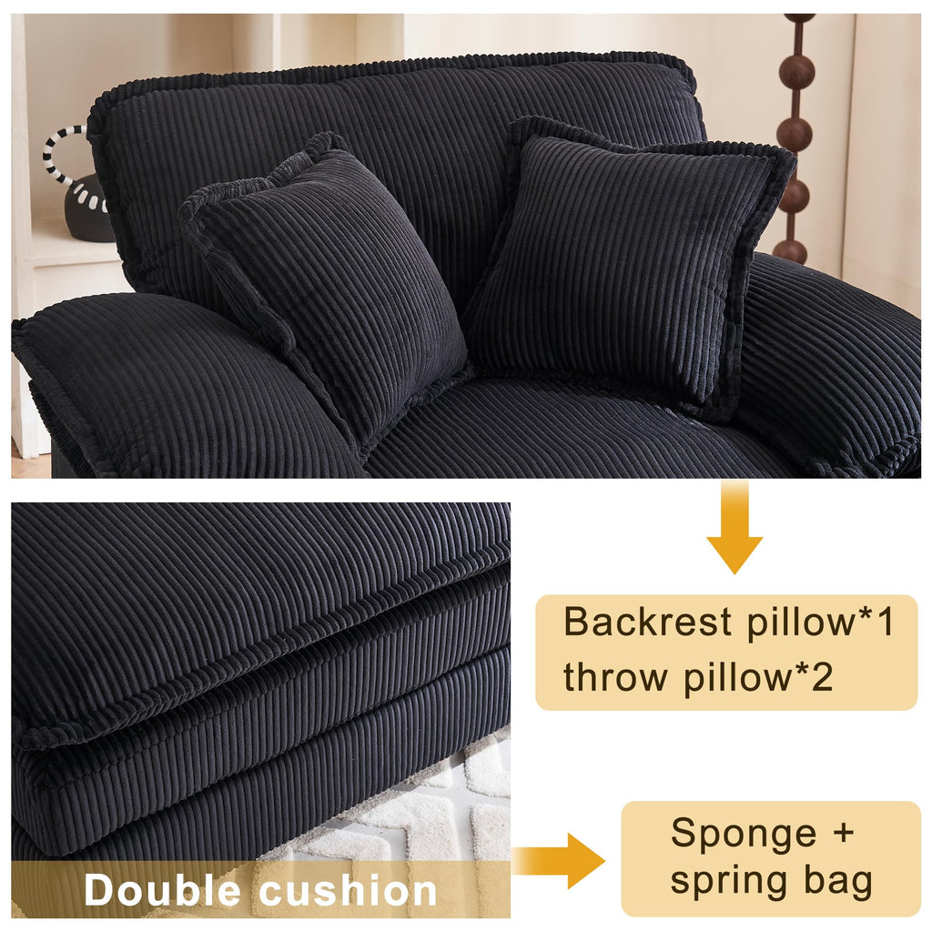 46.9" Extra-Large Reclining Sofa,Cloud Sofa Set, Equipped with 2 Soft Cushions. Single-Person Comfortable Sofa. Suitable for Living Rooms, Apartments and Offices (Black)